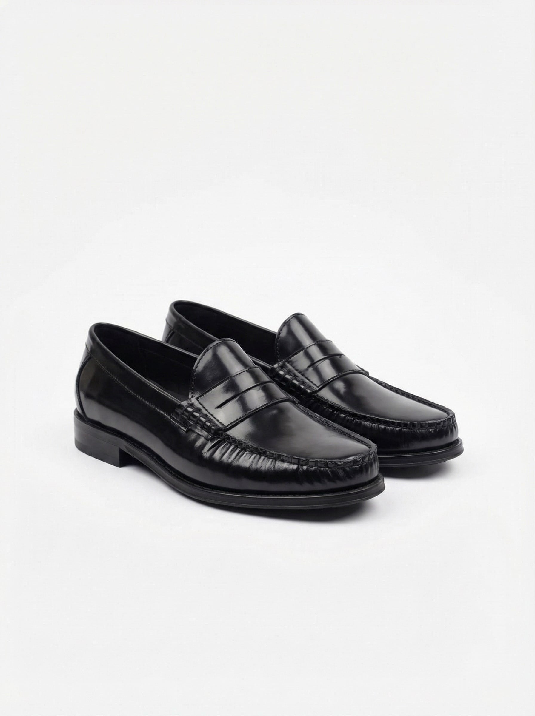 Zesco El Yapımı Hakiki Deri Siyah Erkek Loafer | Klasik Parlak Deri Penny Loafer Ayakkabı