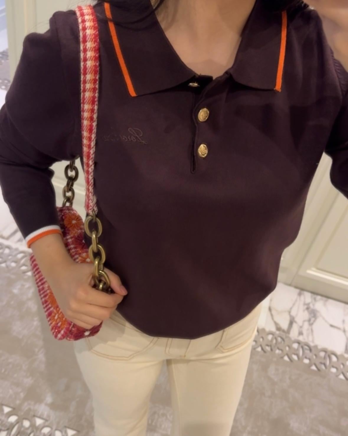 Kahverengi Polo Yaka İnce Triko