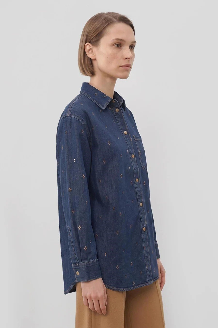 Dena Taşlı Denim Gömlek Lacivert