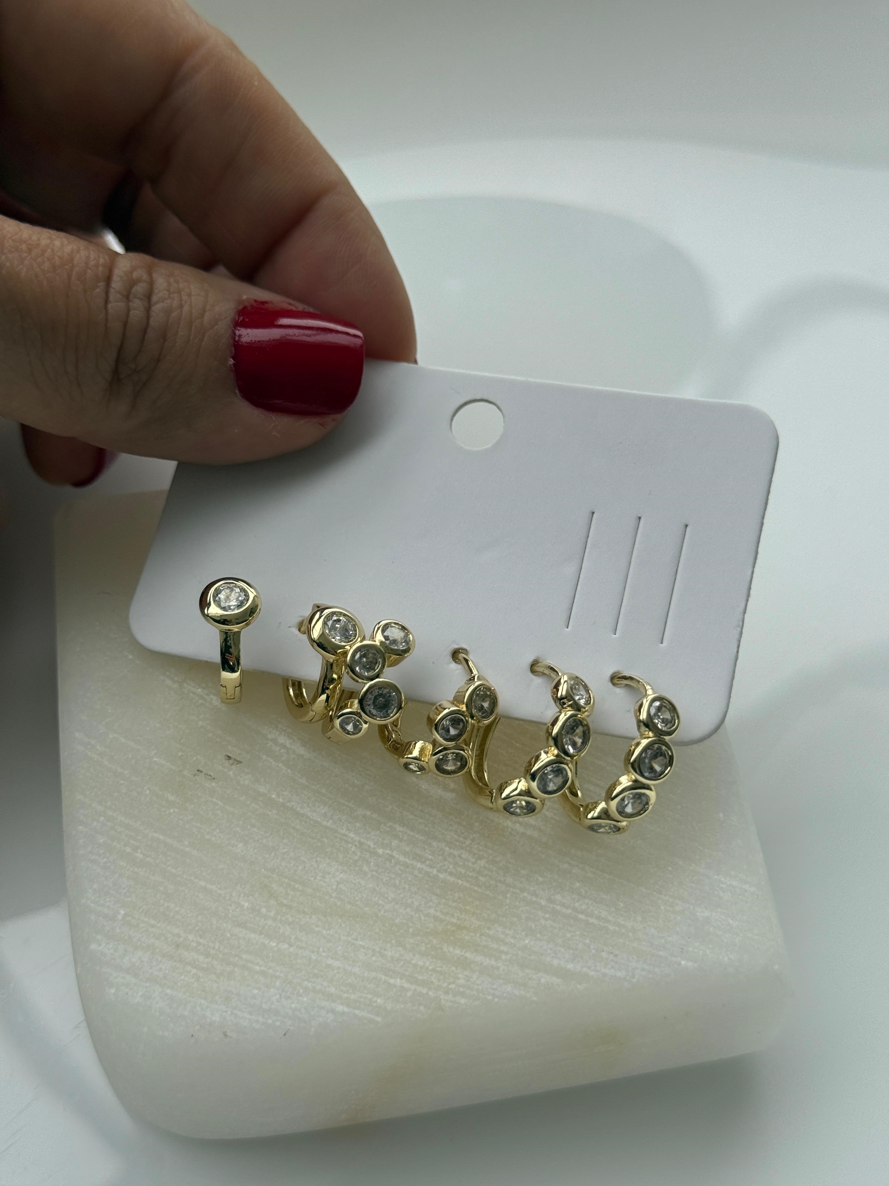 14k Altın Kaplama Daire Taşlı 6'lı Set Küpe