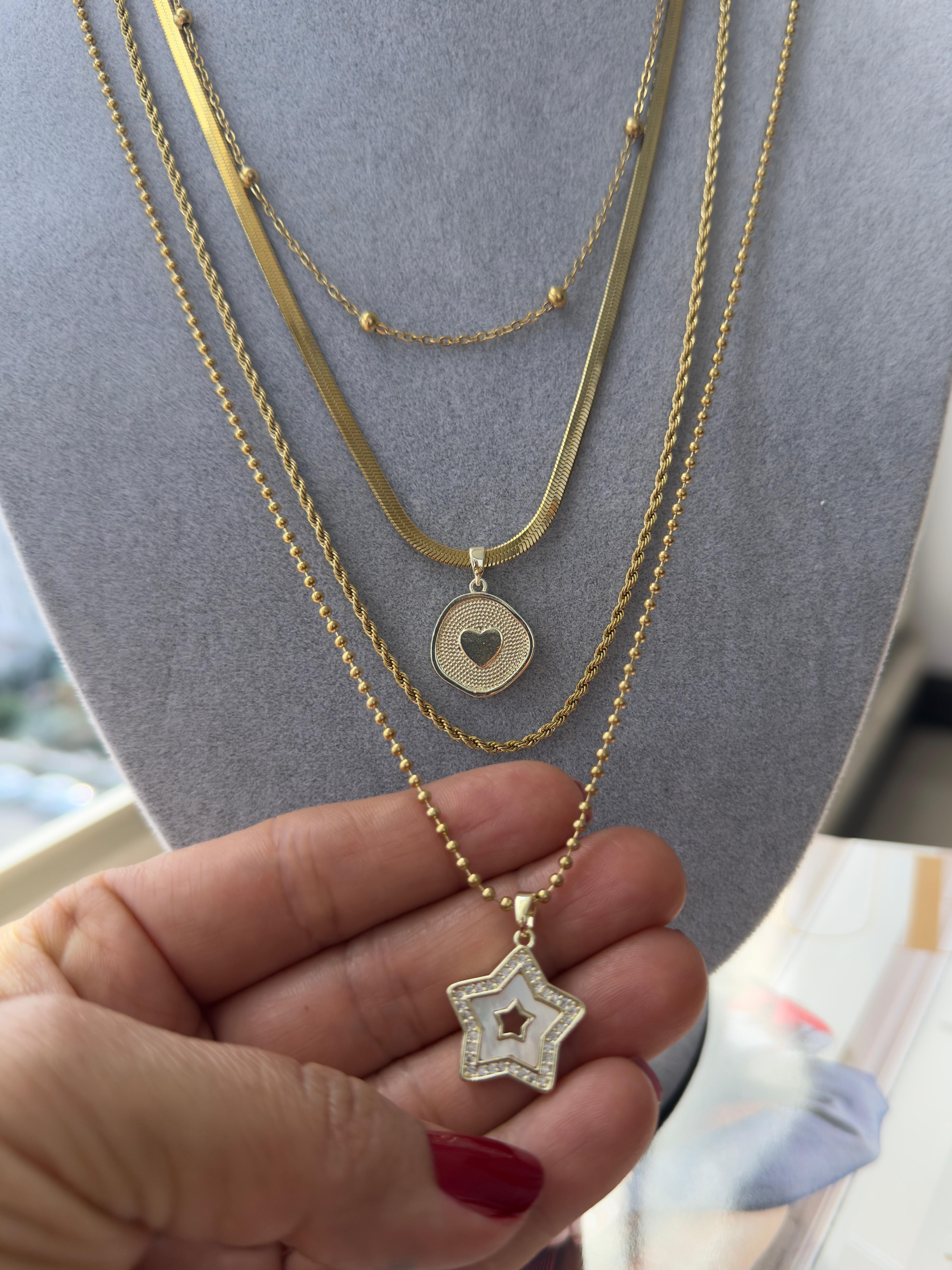 Çelik 14k Dore 4'Lü Set Kolye
