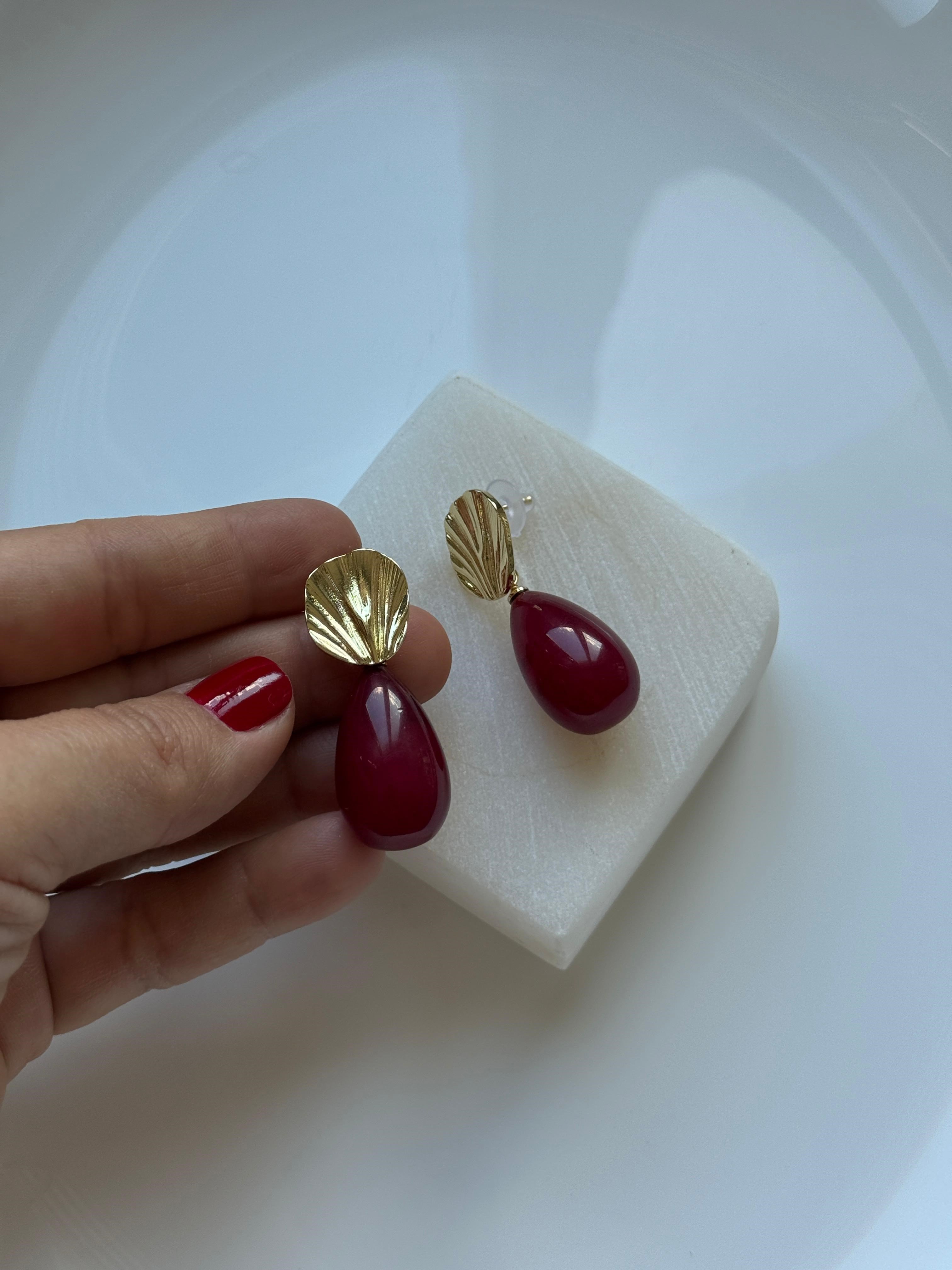 Özel Seri Damla Bordo Küpe