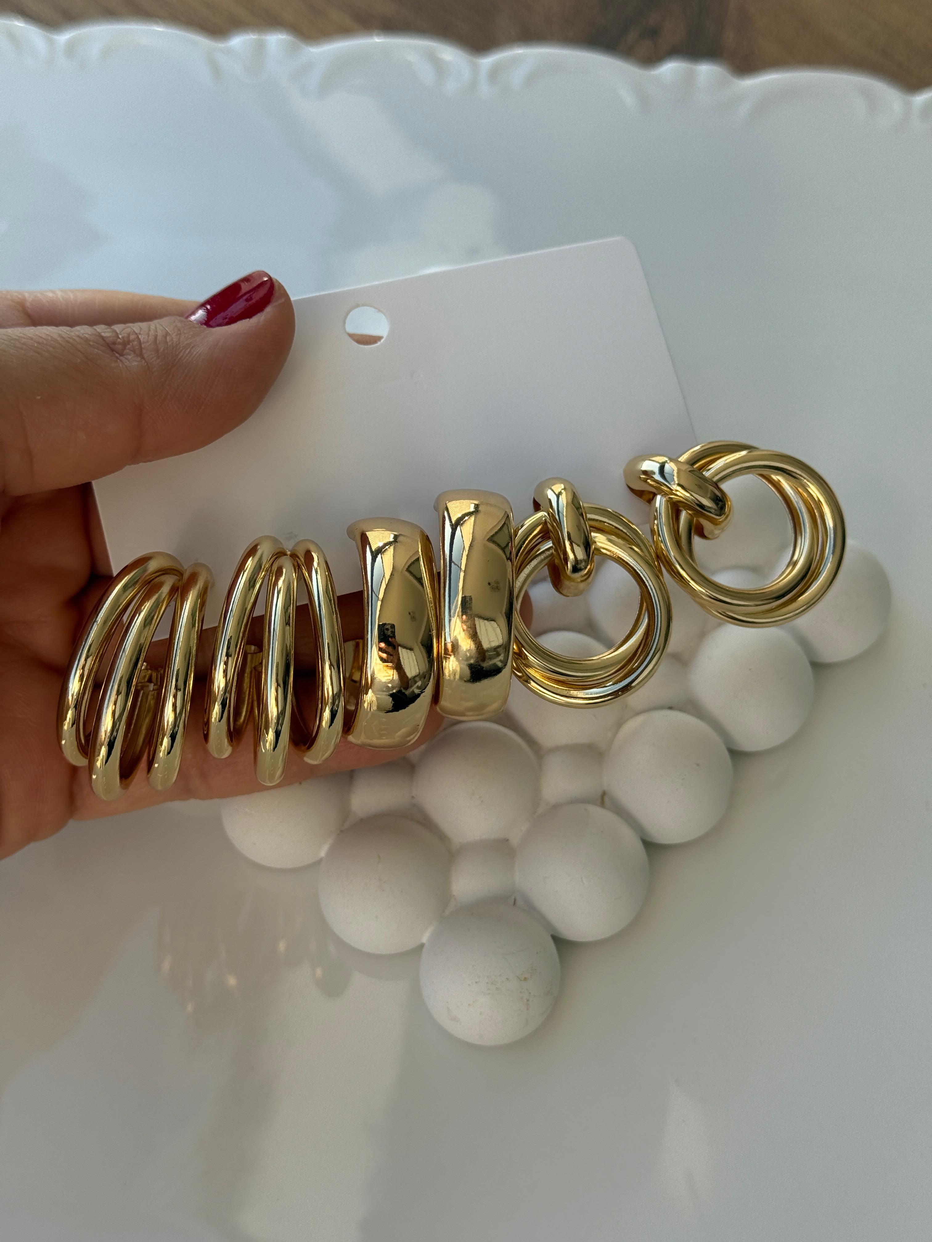 Özel Seri Gold 3 Çift Küpe Seti