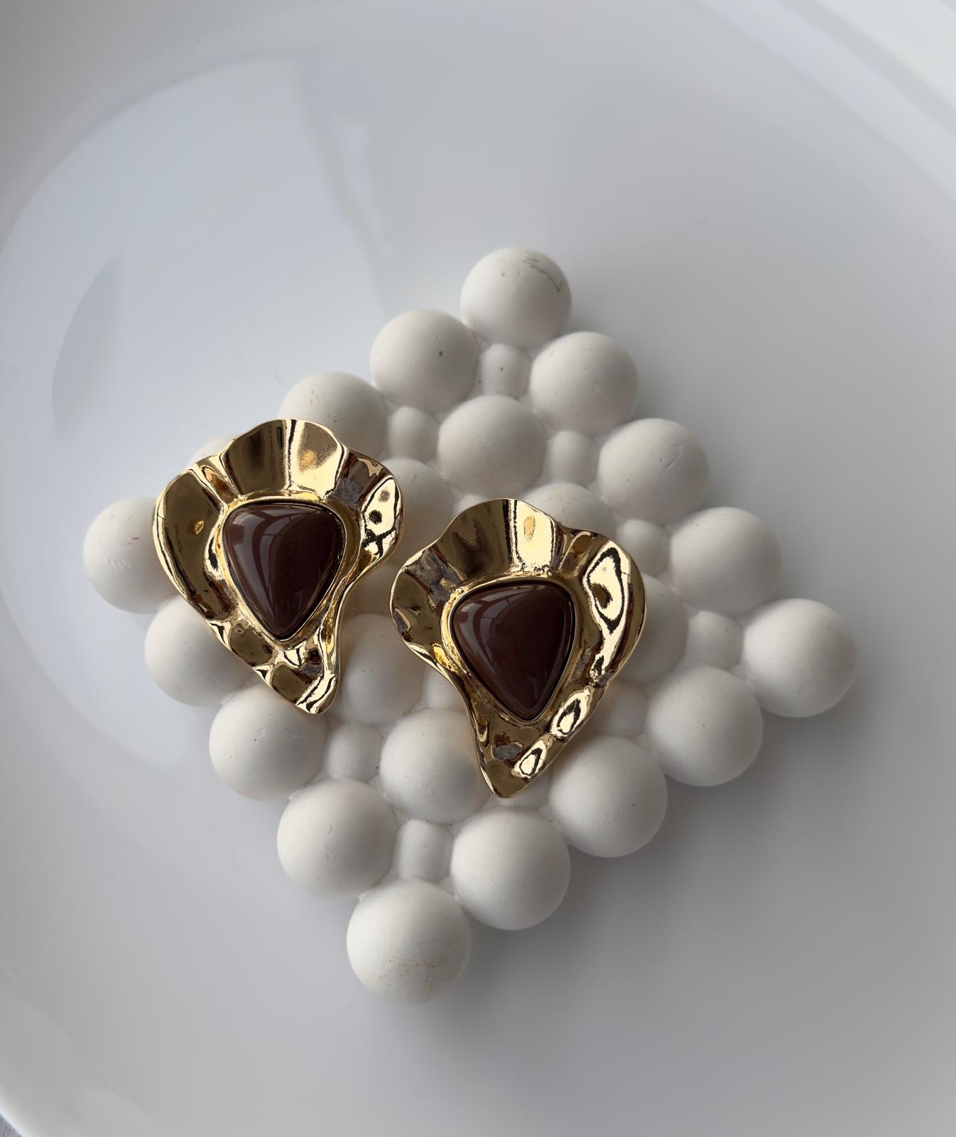 Özel Seri Kahverengi Dalgalı Plaka Küpe