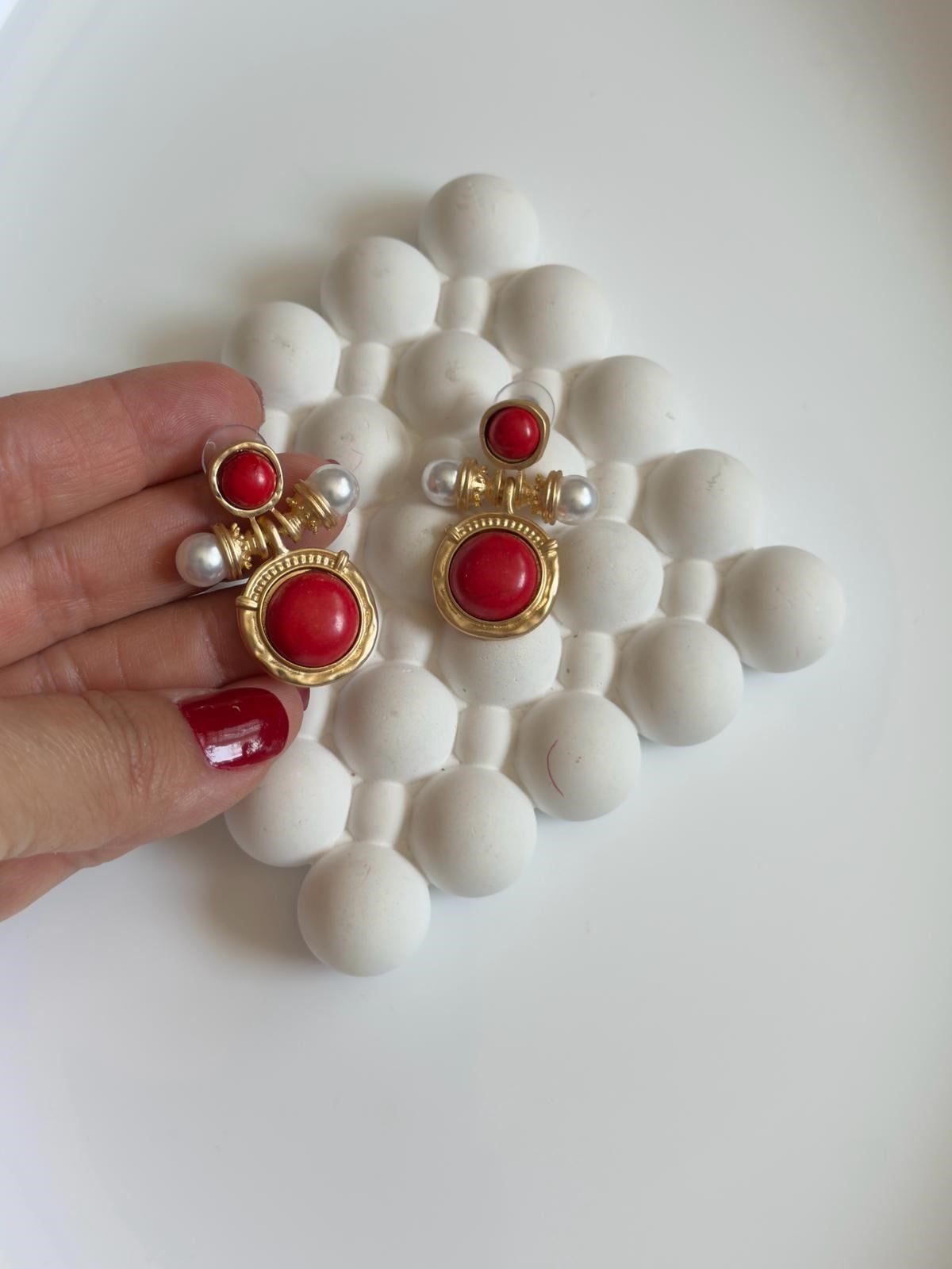 Özel Seri Kırmızı Vintage Küpe