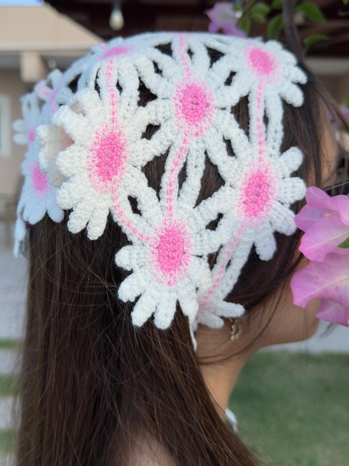 Pembe Çiçekli  Üçgen İpli Bandana
