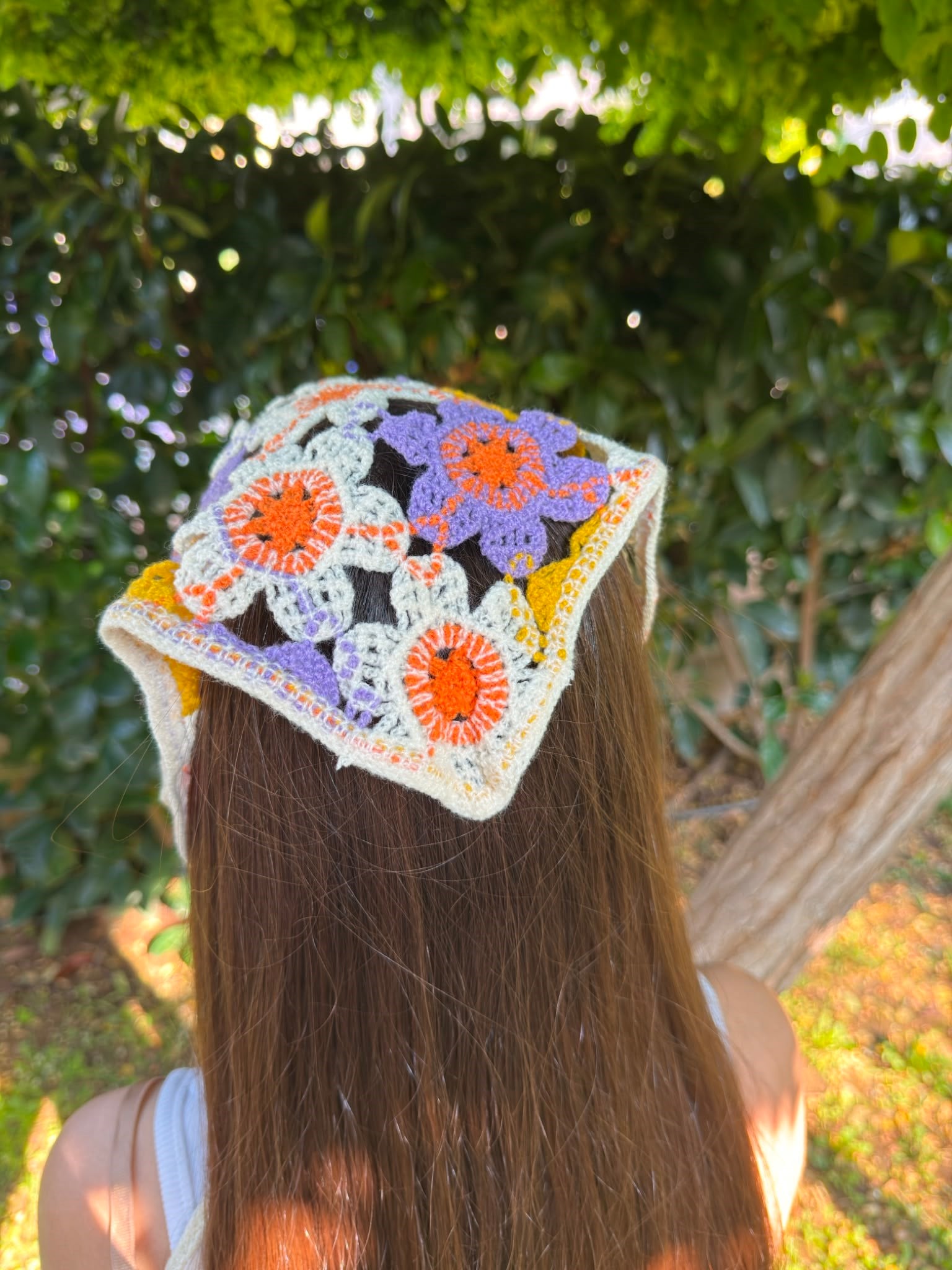 Sarı Lila Çiçekli Üçgen İpli Bandana