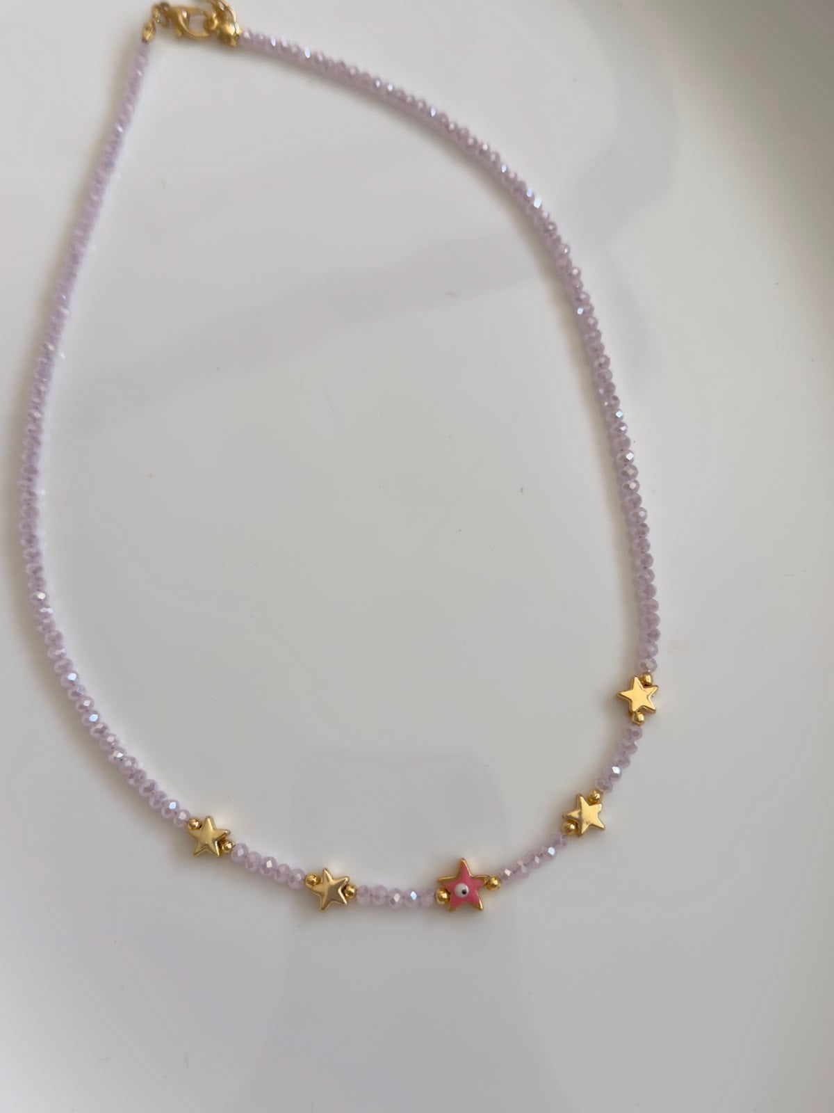 Soft Pembe Kristal Boncuklu Yıldız Figürlü Kolye