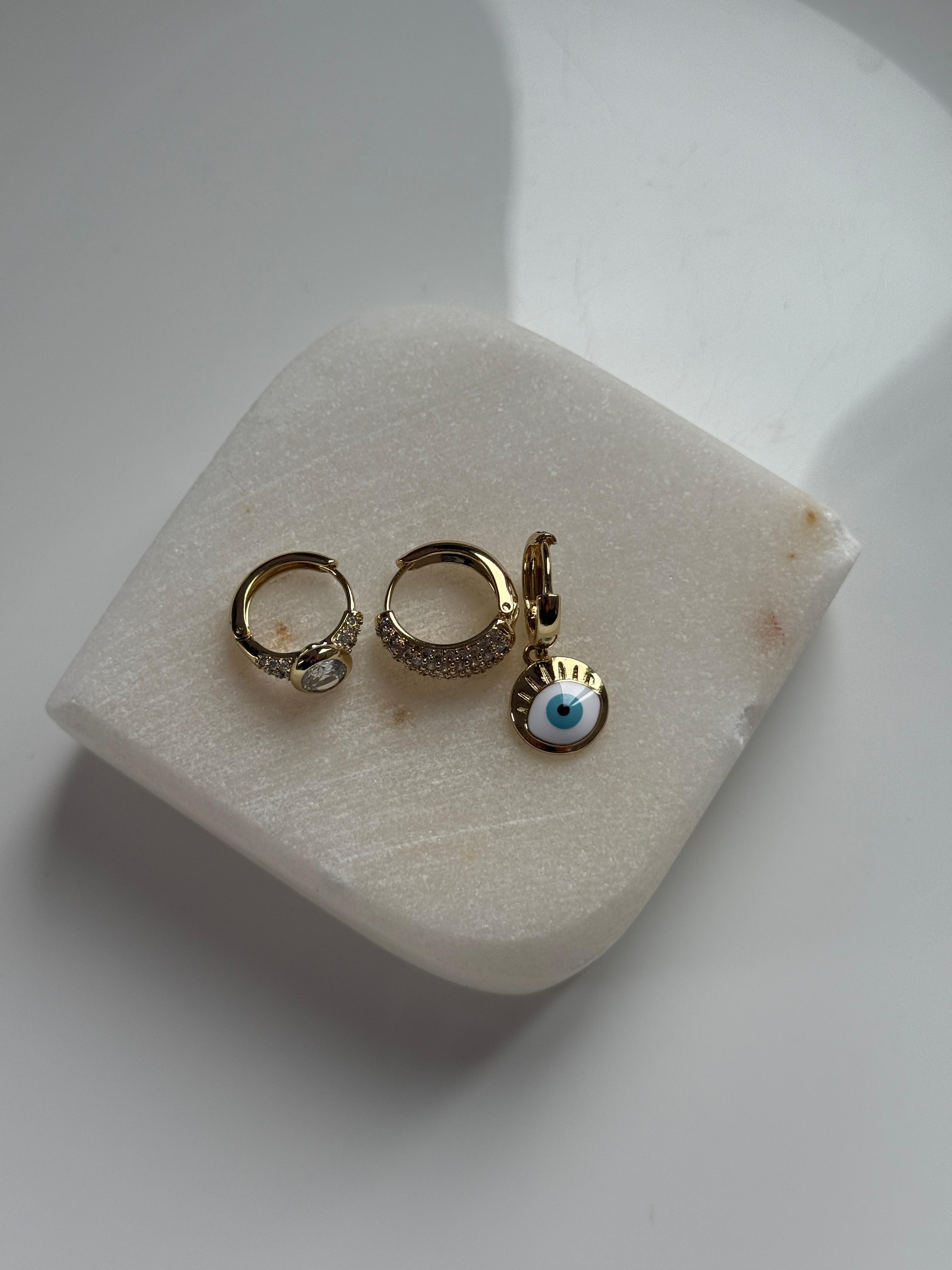 Vip  14k 3'lü Nazarlı Küpe