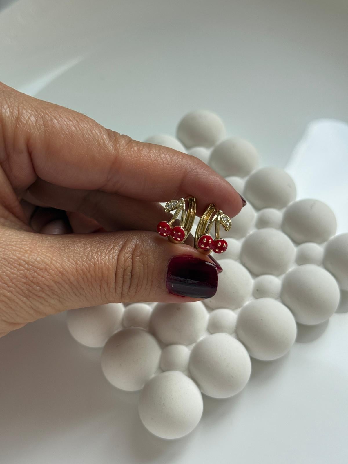 Vip 14k Dore Noktalı Kirazlı Çocuk Küpe