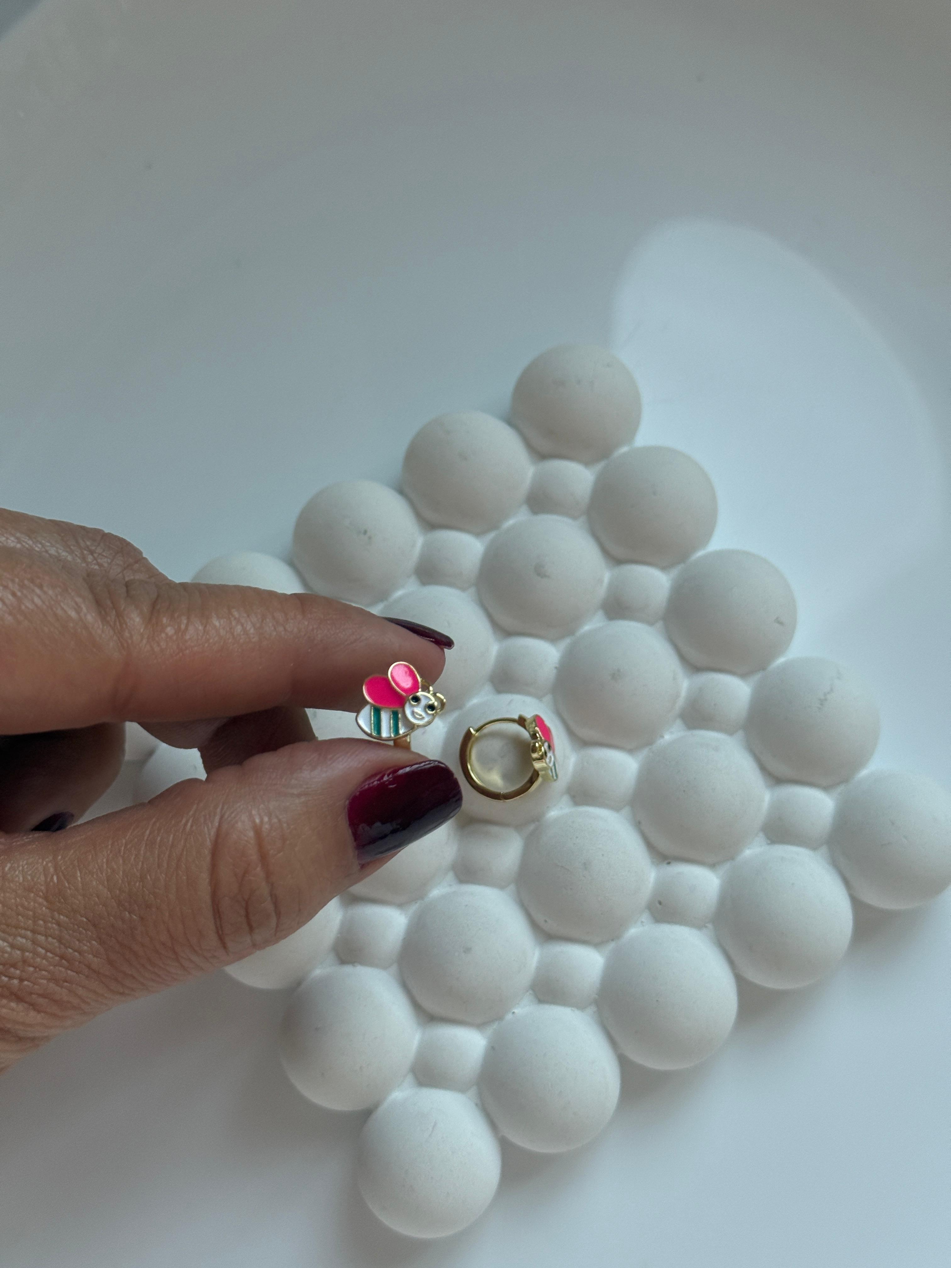 Vip 14k Dore Pembe Kanatlı Arı Çocuk Küpe