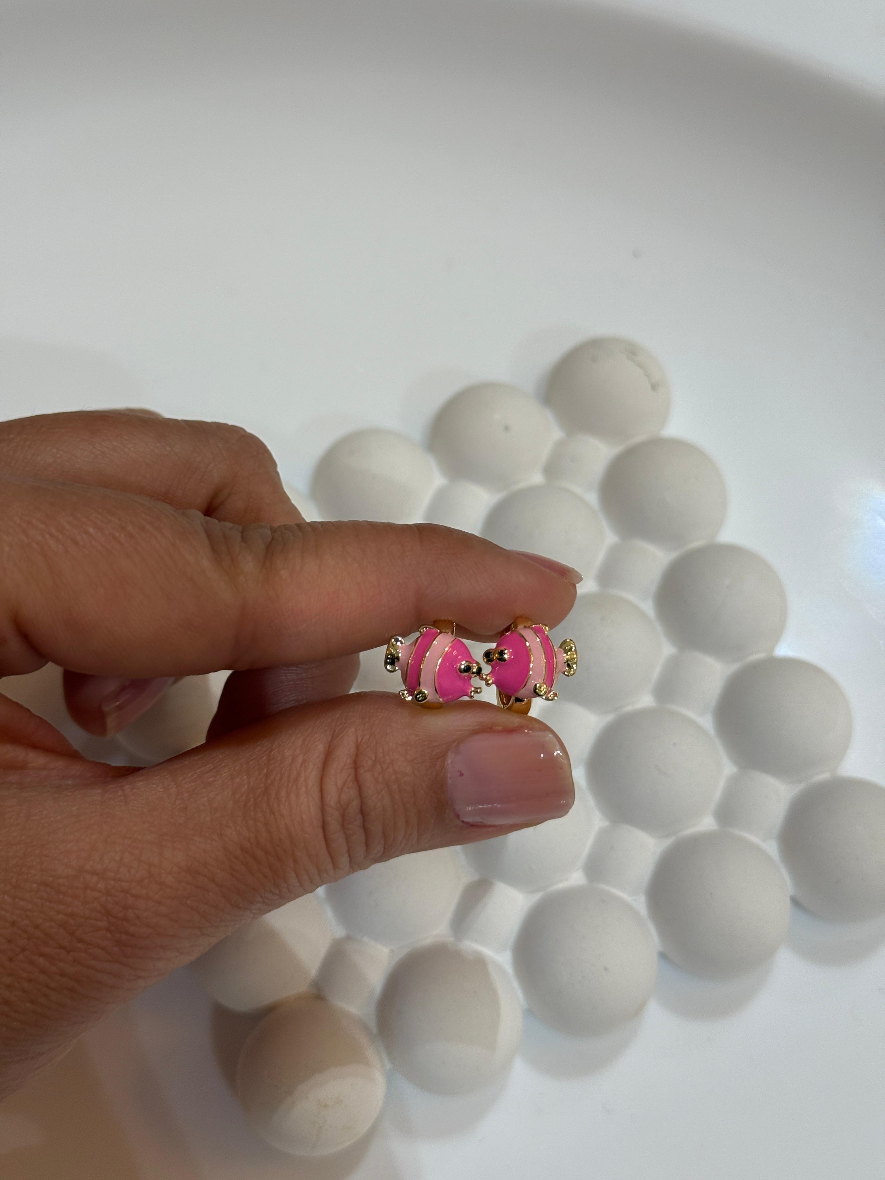 Vip 14k Pembe Çizgili Balık Çocuk Küpesi