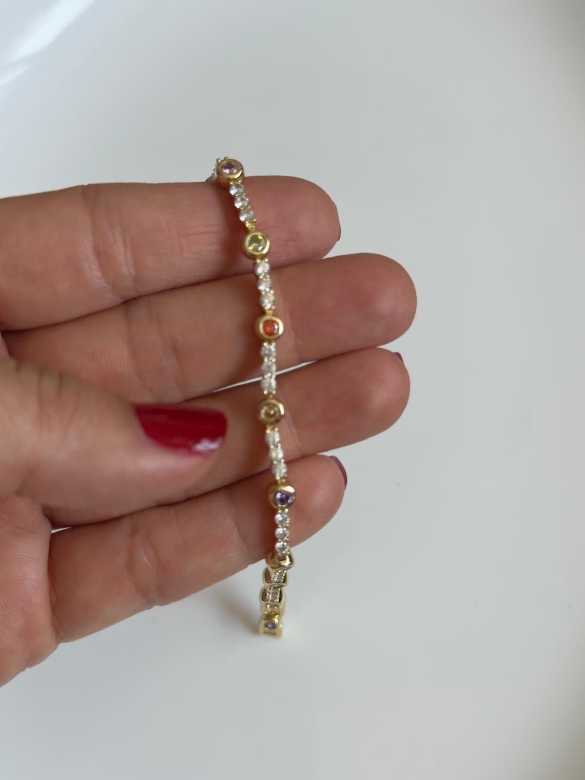 Vip 14k Renkli Taşlı  Minimal Daire Model  Bileklik