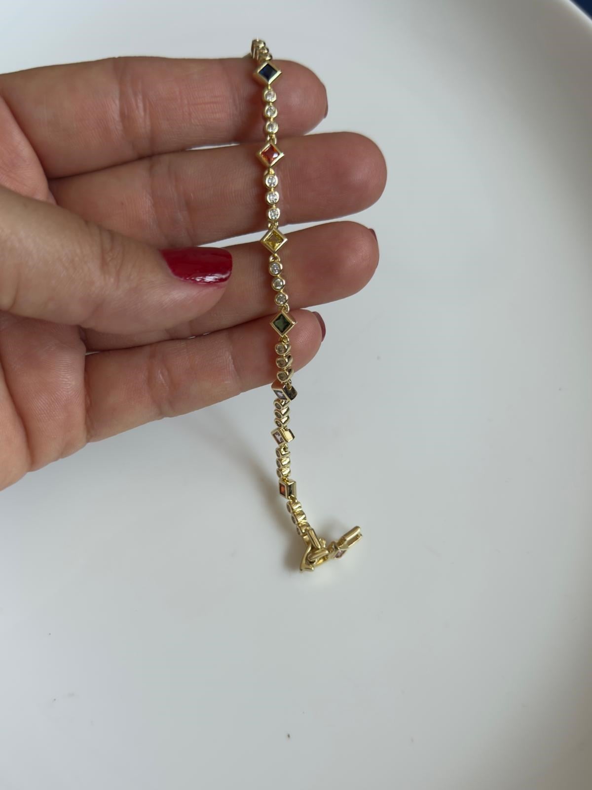 Vip 14k Renkli Taşlı  Minimal Dörtgen Model  Bileklik