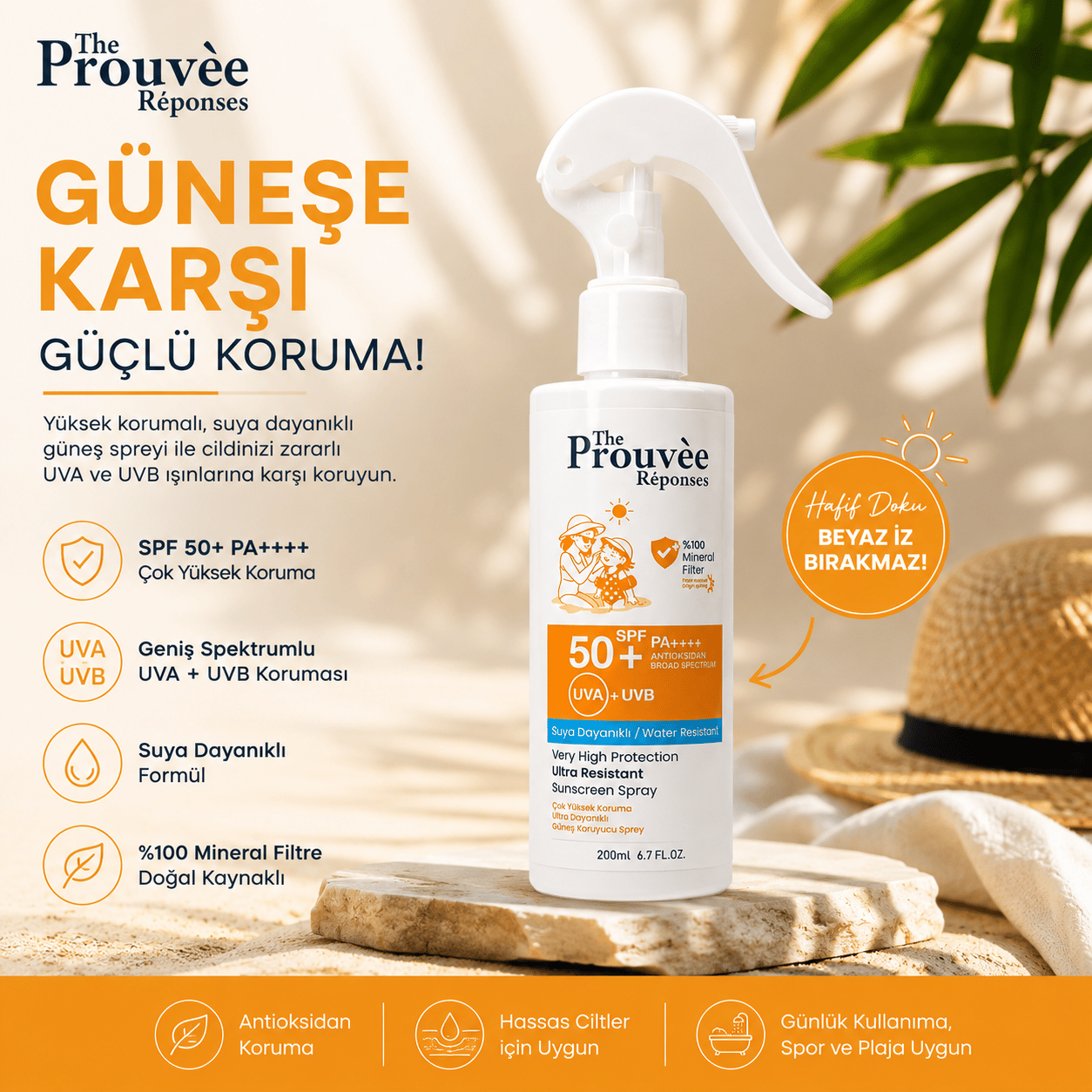 THE PROUVEE 50+ SPF DOĞAL GÜNEŞ SPREYİ AİLE BOY 200 ML