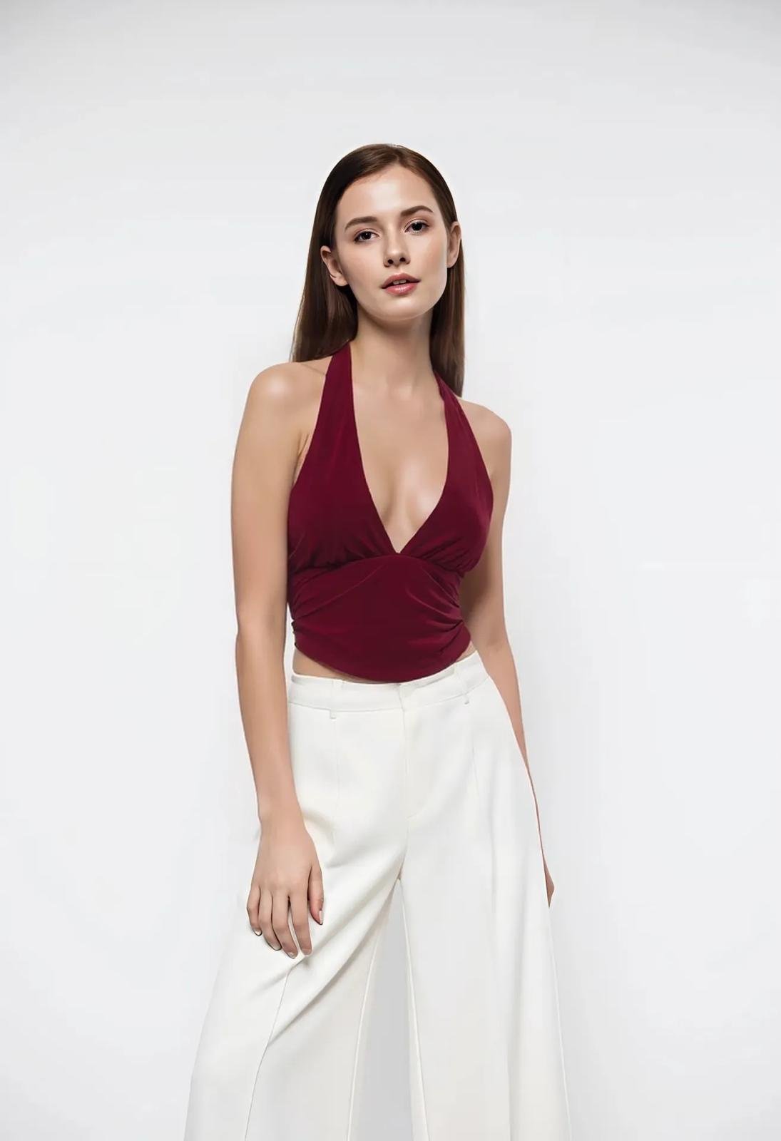 BORDO  CROP BOYUNDAN BAĞLAMALI 