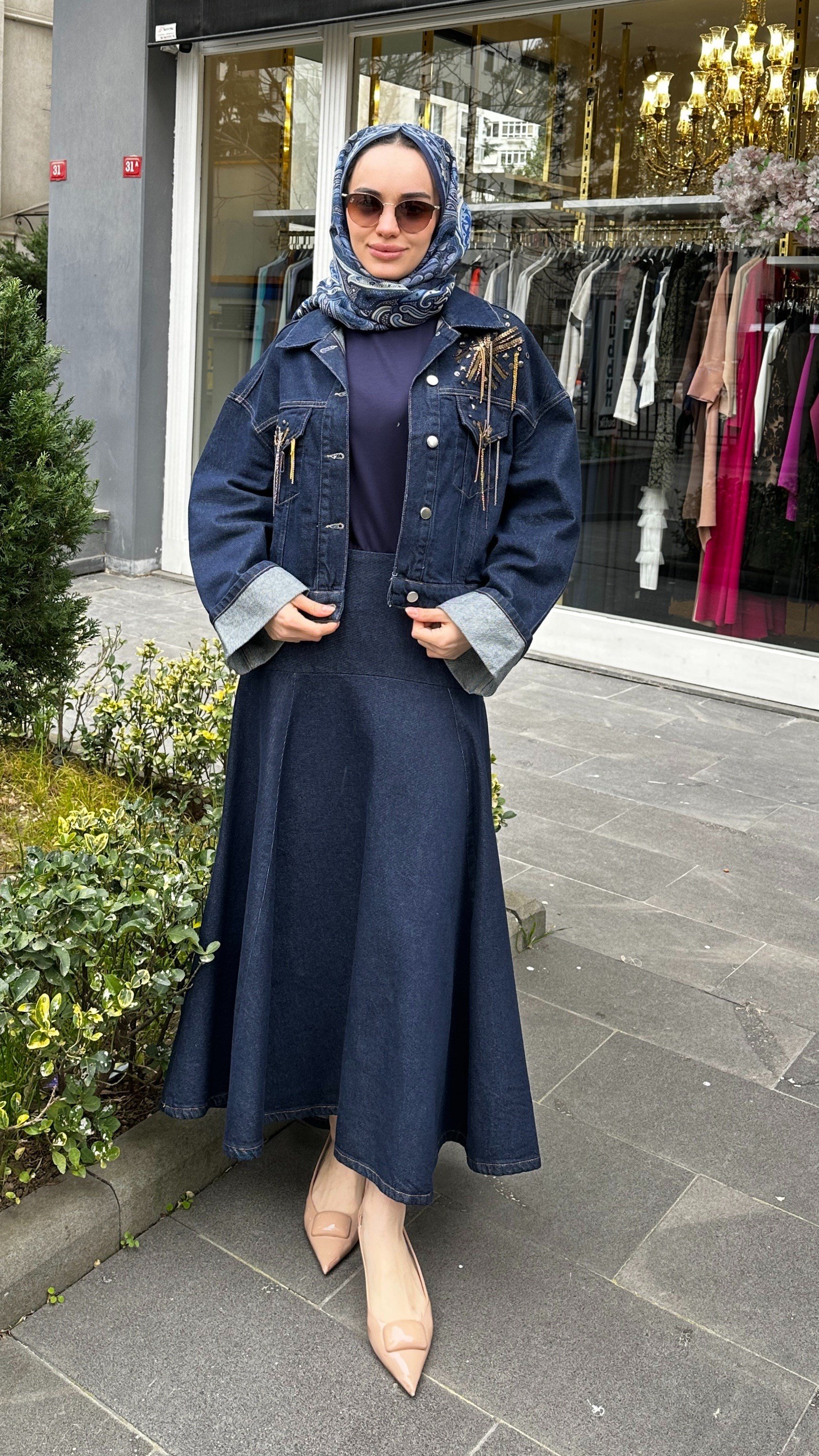 Denim İşlemeli Ceket