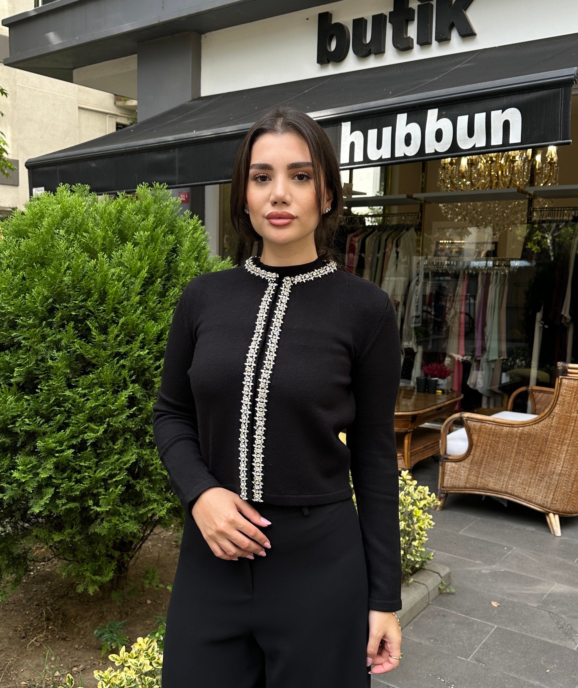 Taş Detaylı Triko Hırka 