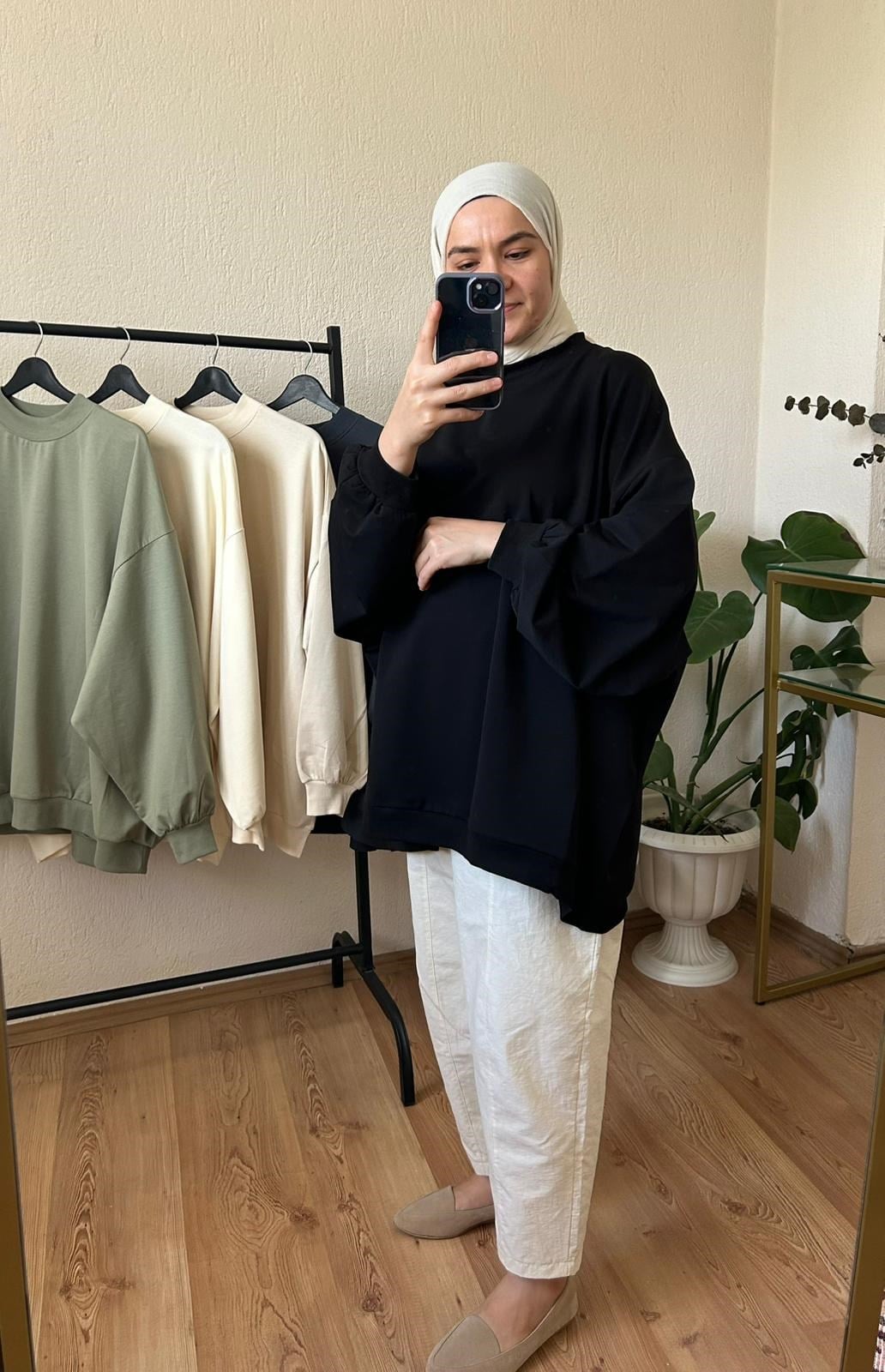 2 İplik İnce Oversize Sweat SİYAH
