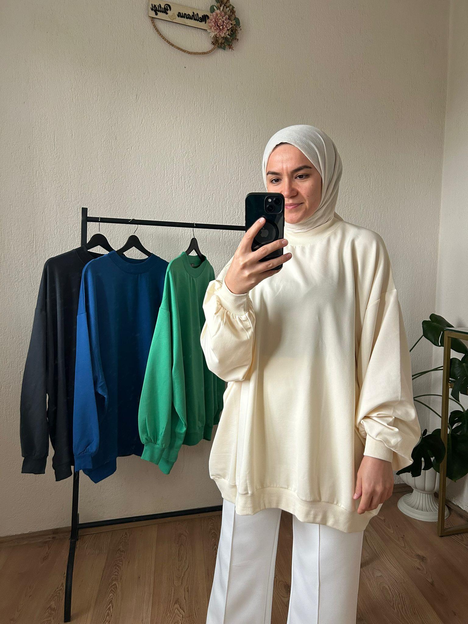 2 iplik oversize ince sweat EKRU
