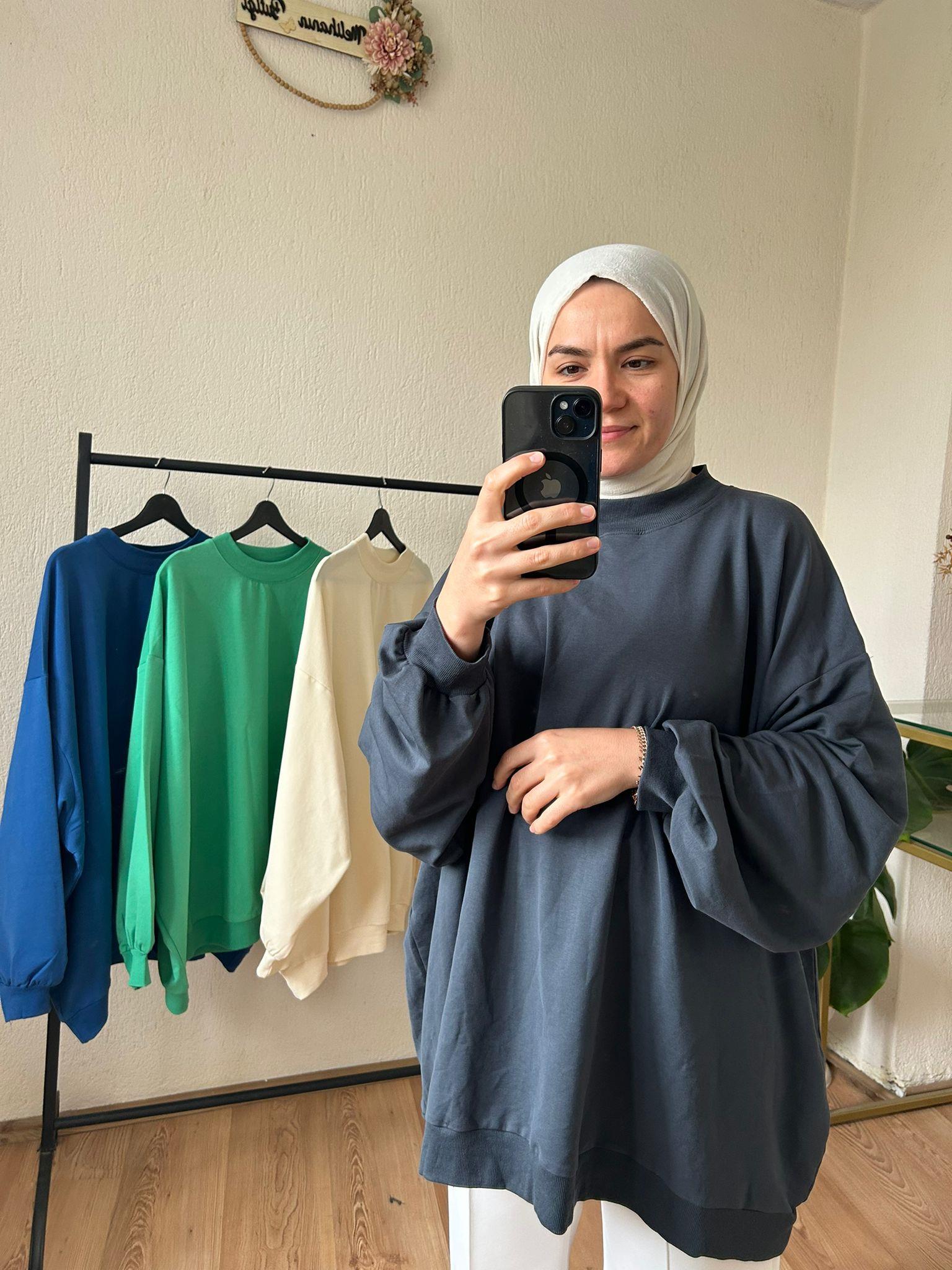 2 iplik oversize ince sweat FÜME