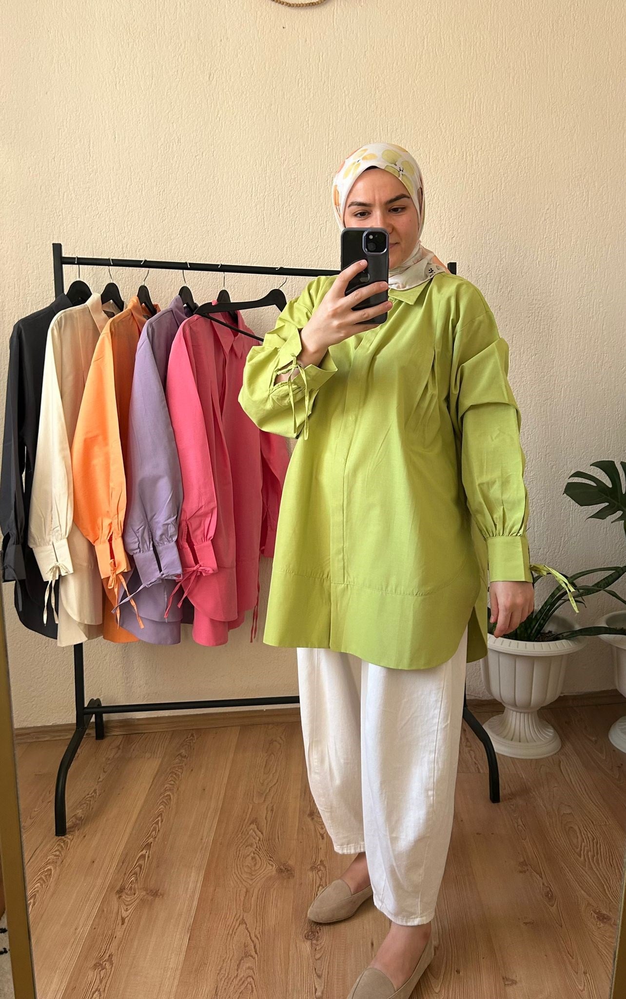 Biyeli Poplin Gömlek Yağ Yeşili