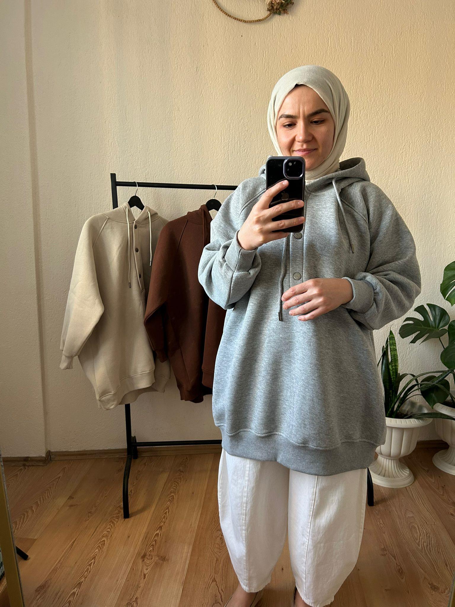 Çıtçıtlı 3 iplik şardonlu sweat GRİ