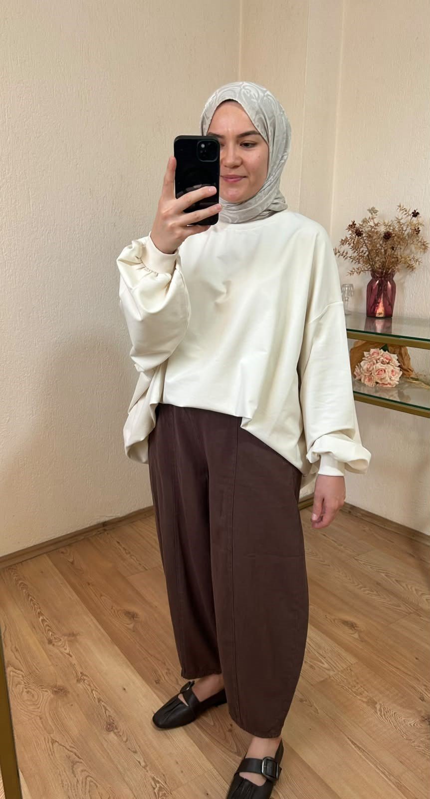 Gabardin kumaş şalvar pantolon KAHVE