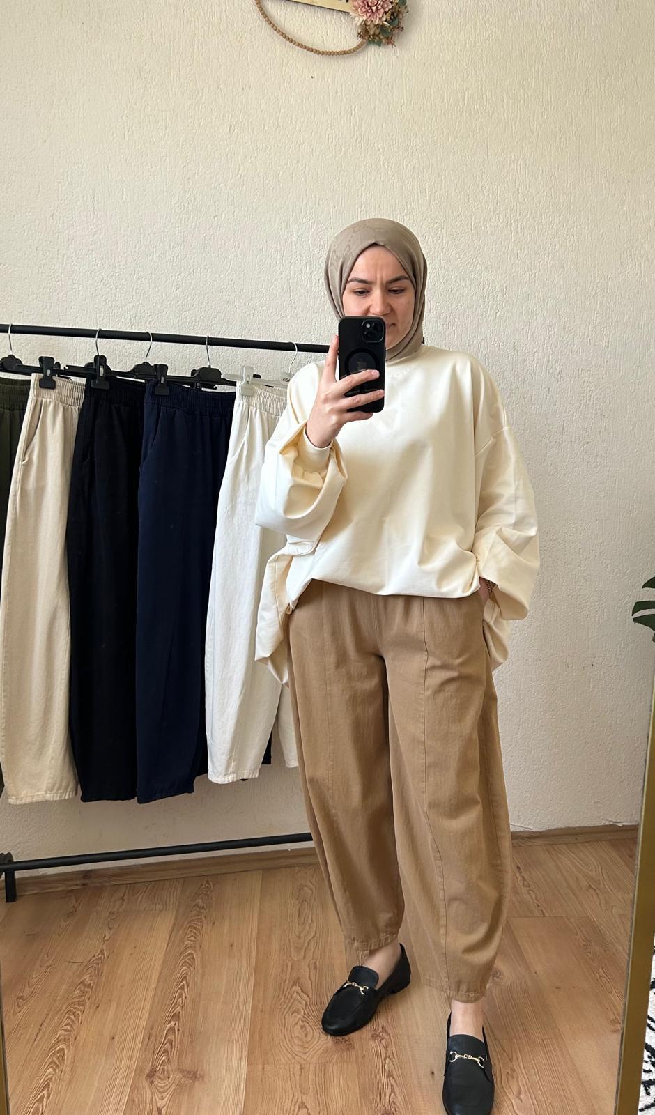 Gabardin kumaş şalvar pantolon VİZON