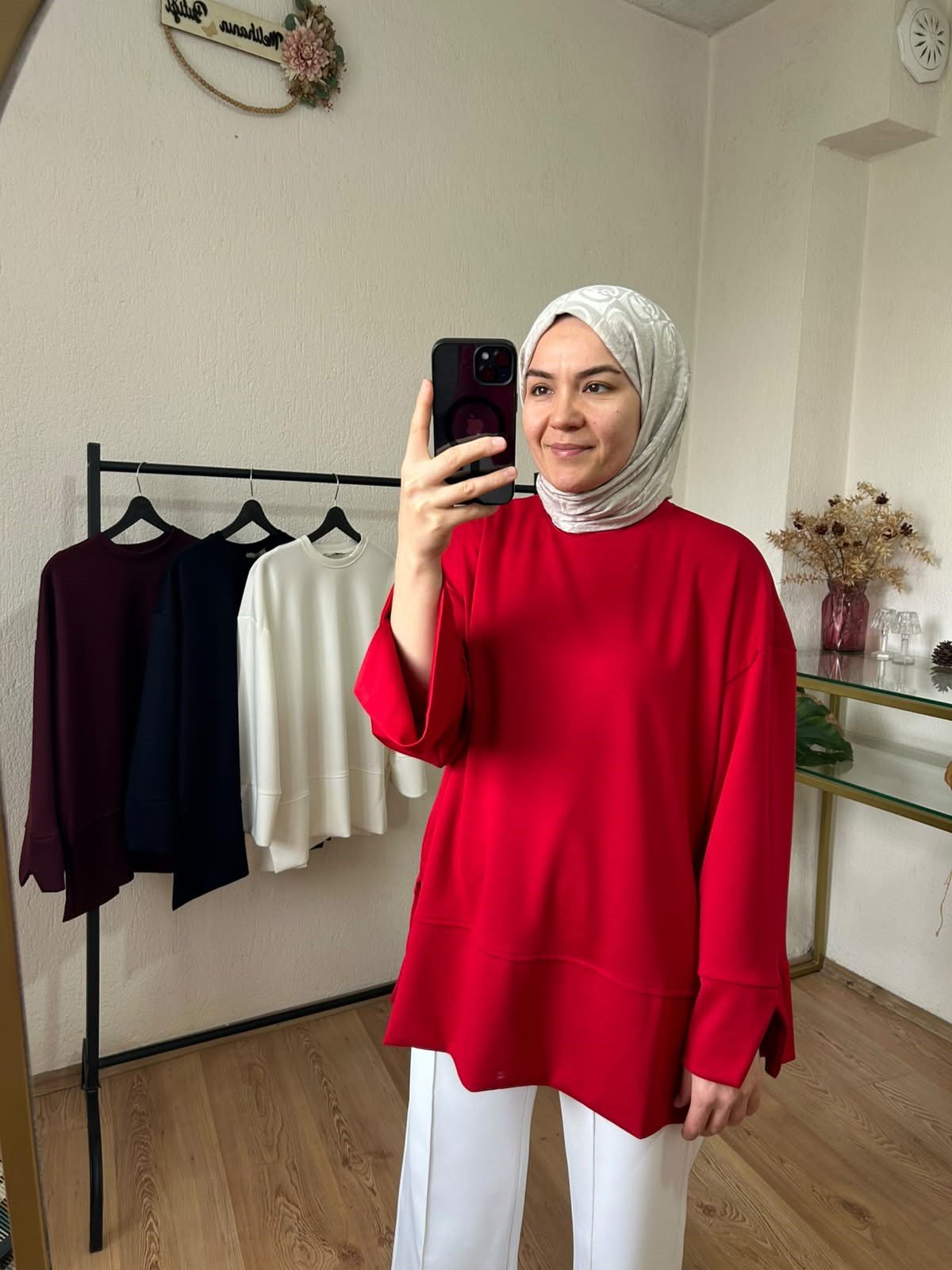 Kol Yırtmaçlı Sweat KIRMIZI