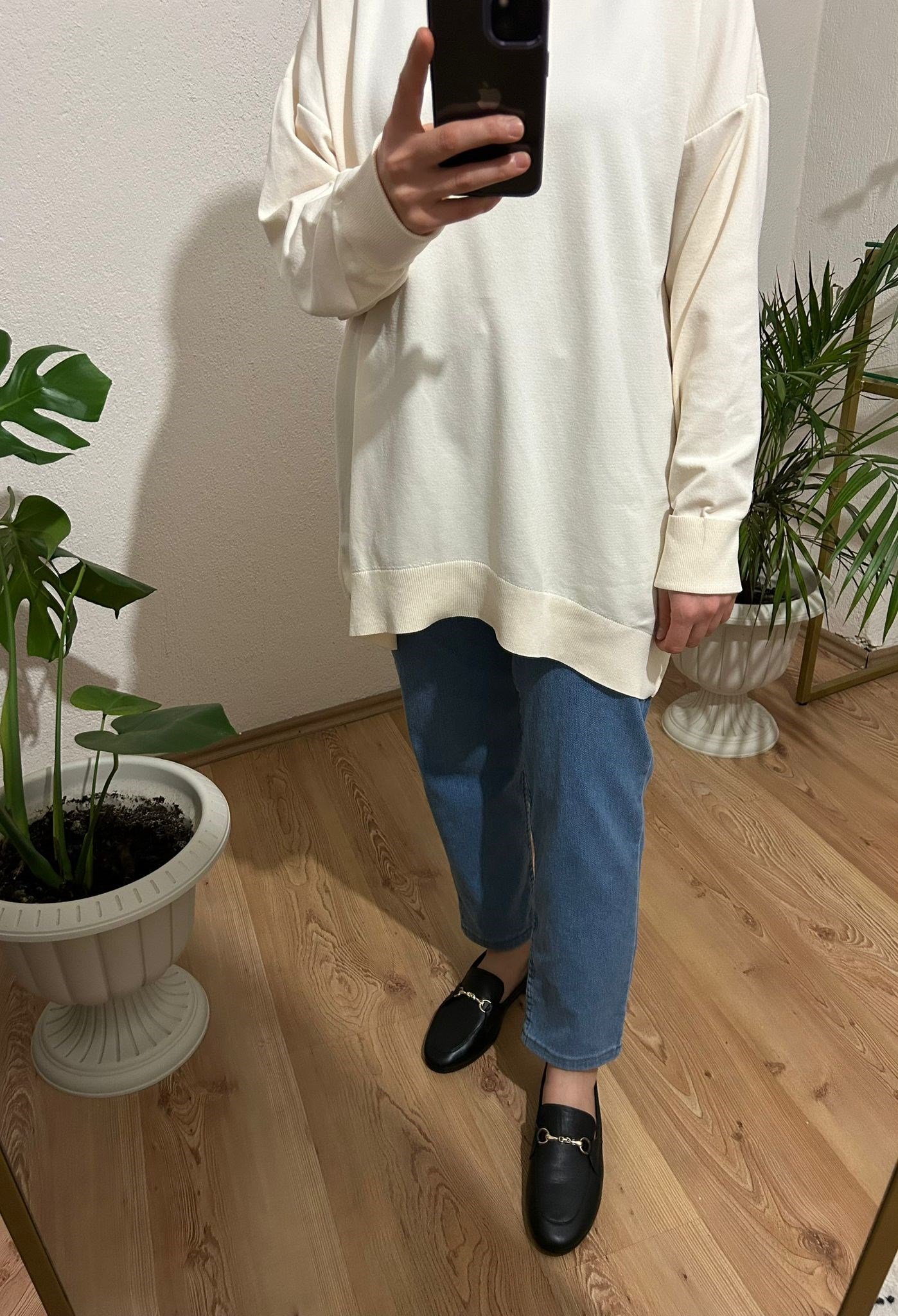 Likralı Mom Jean Buz Mavi