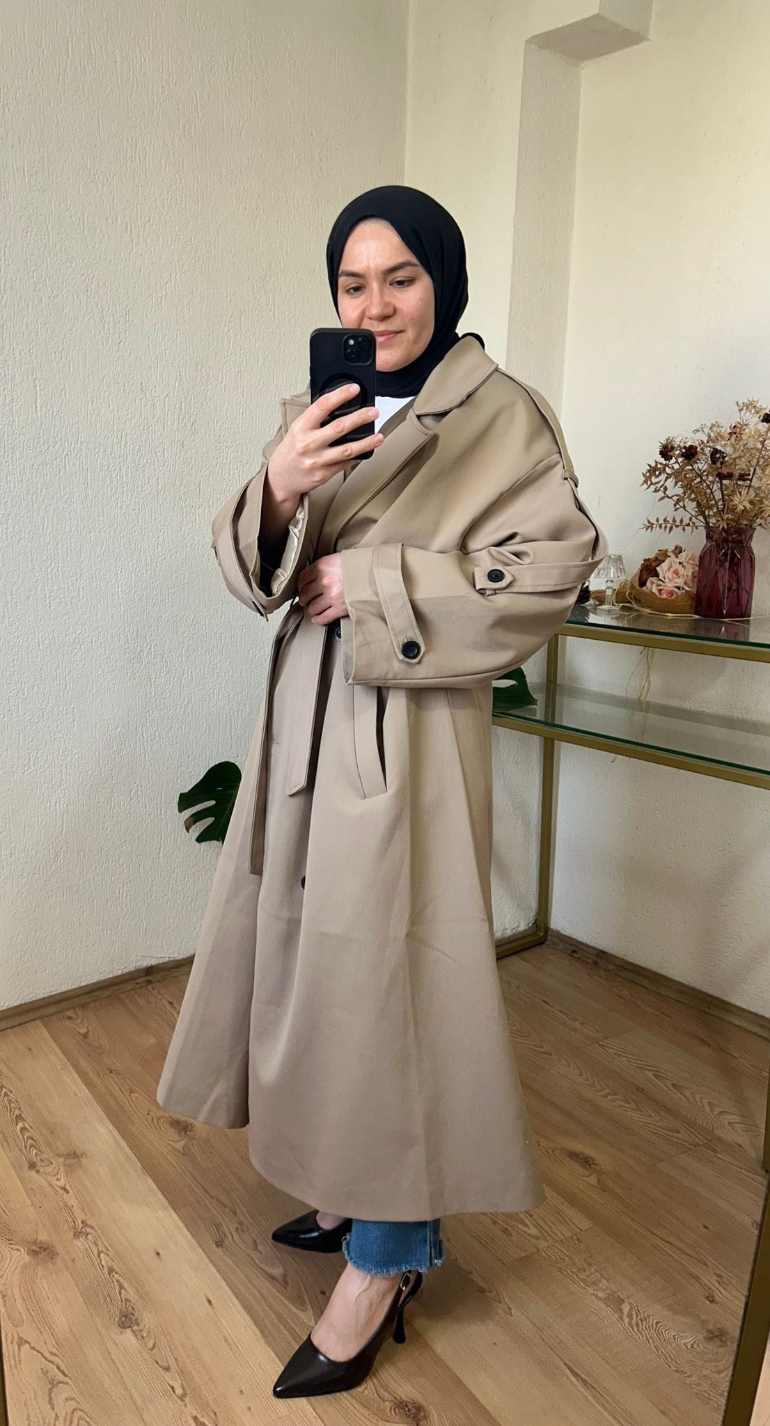 Oversize Astarlı  Trençkot Uzun CAMEL