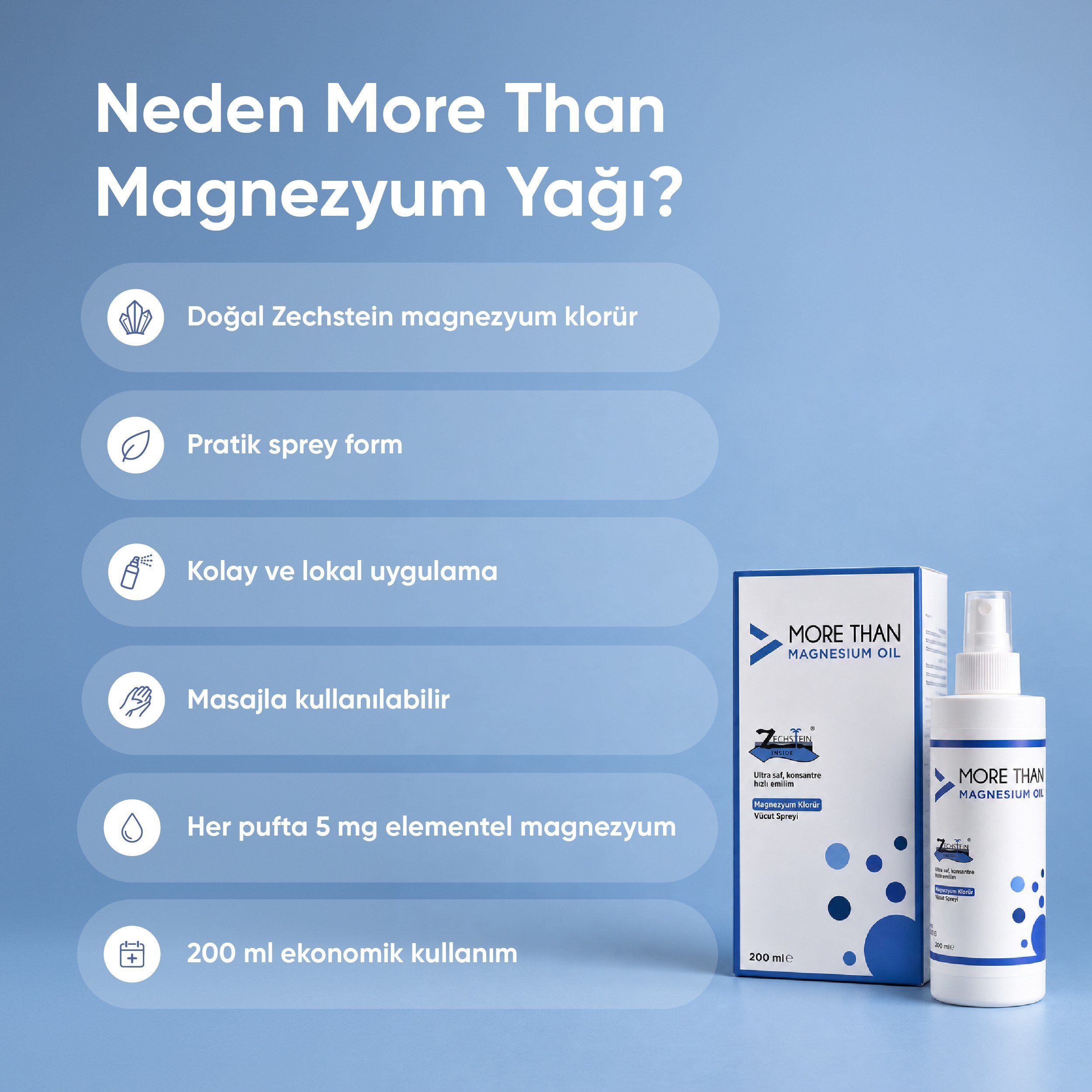 Magnezyum Yağı Vücut Spreyi 200 ml | Doğal & Saf Magnezyum