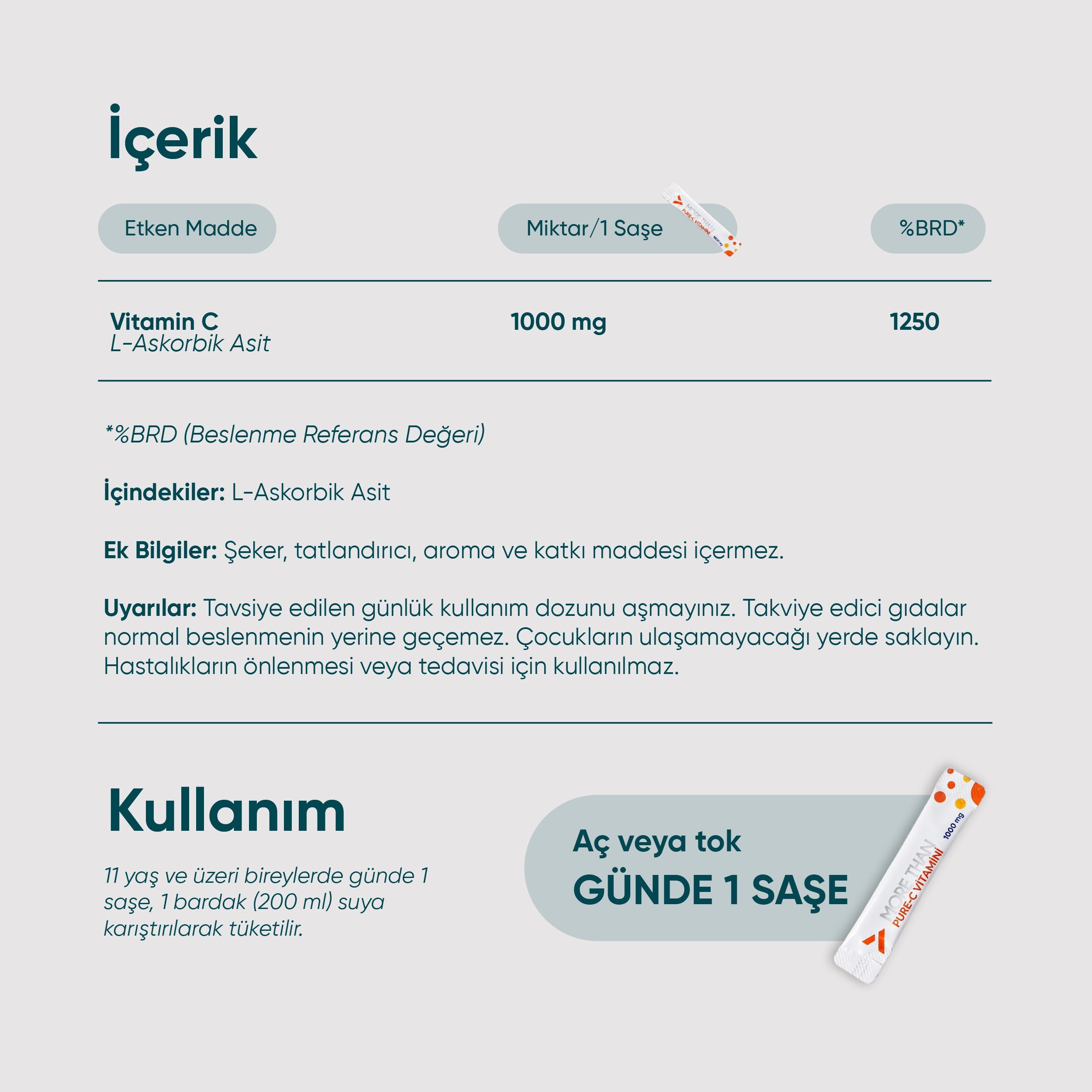 Pure C Vitamini 100 Saşe (Ascorbic Acid)
