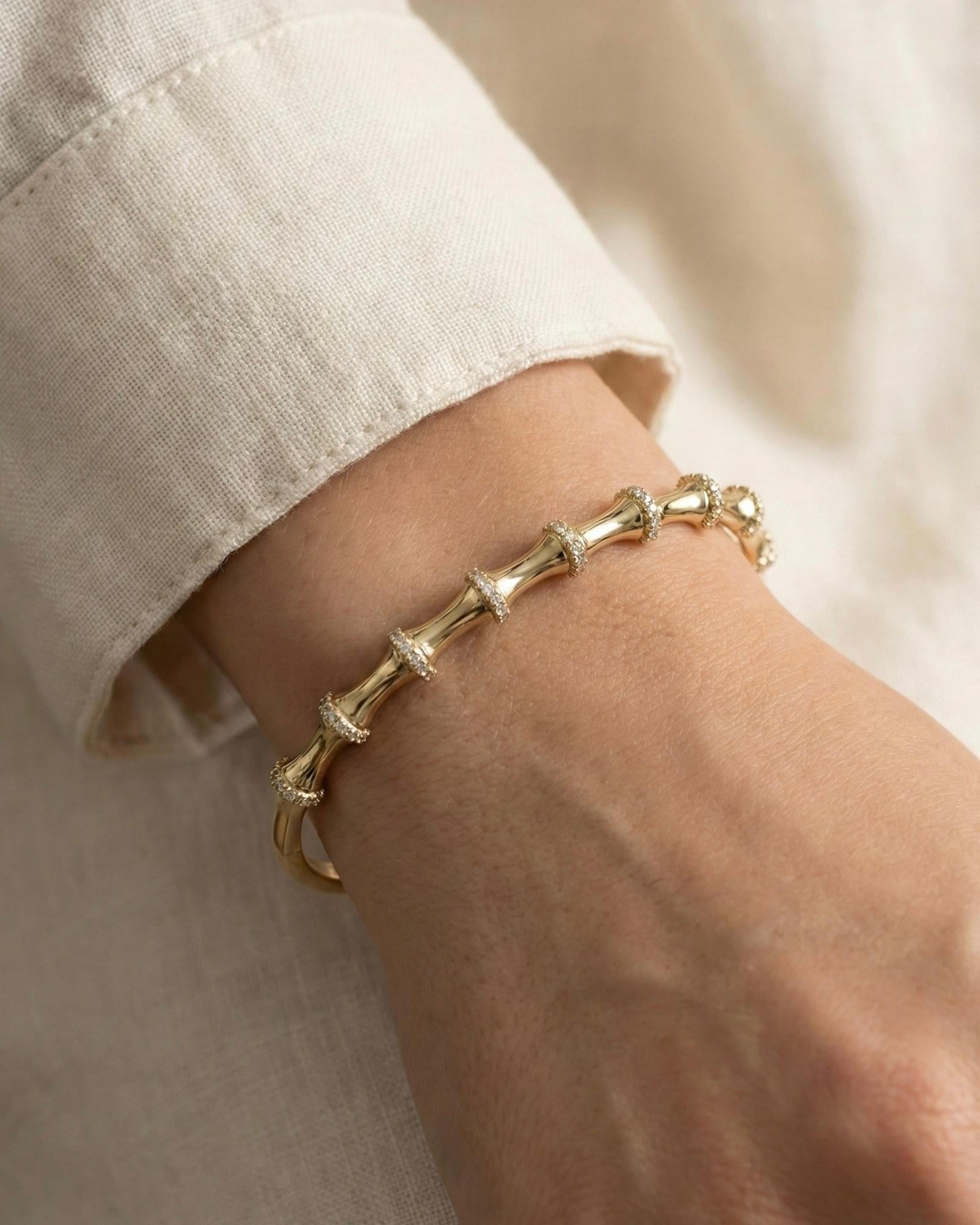14K Xuping Bambu Taşlı Kelepçe