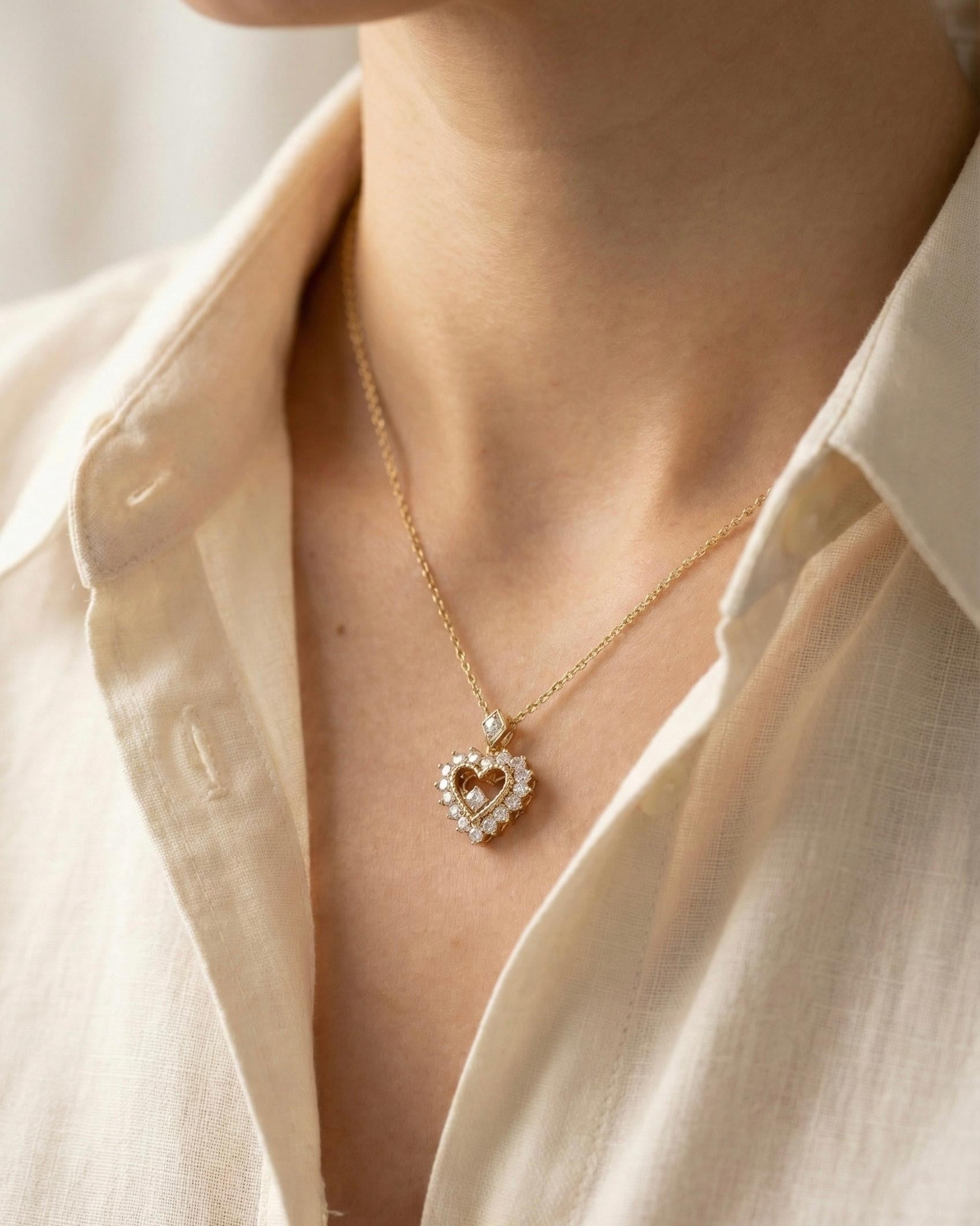 14K Xuping Damla Taşlı Kalp Kolye