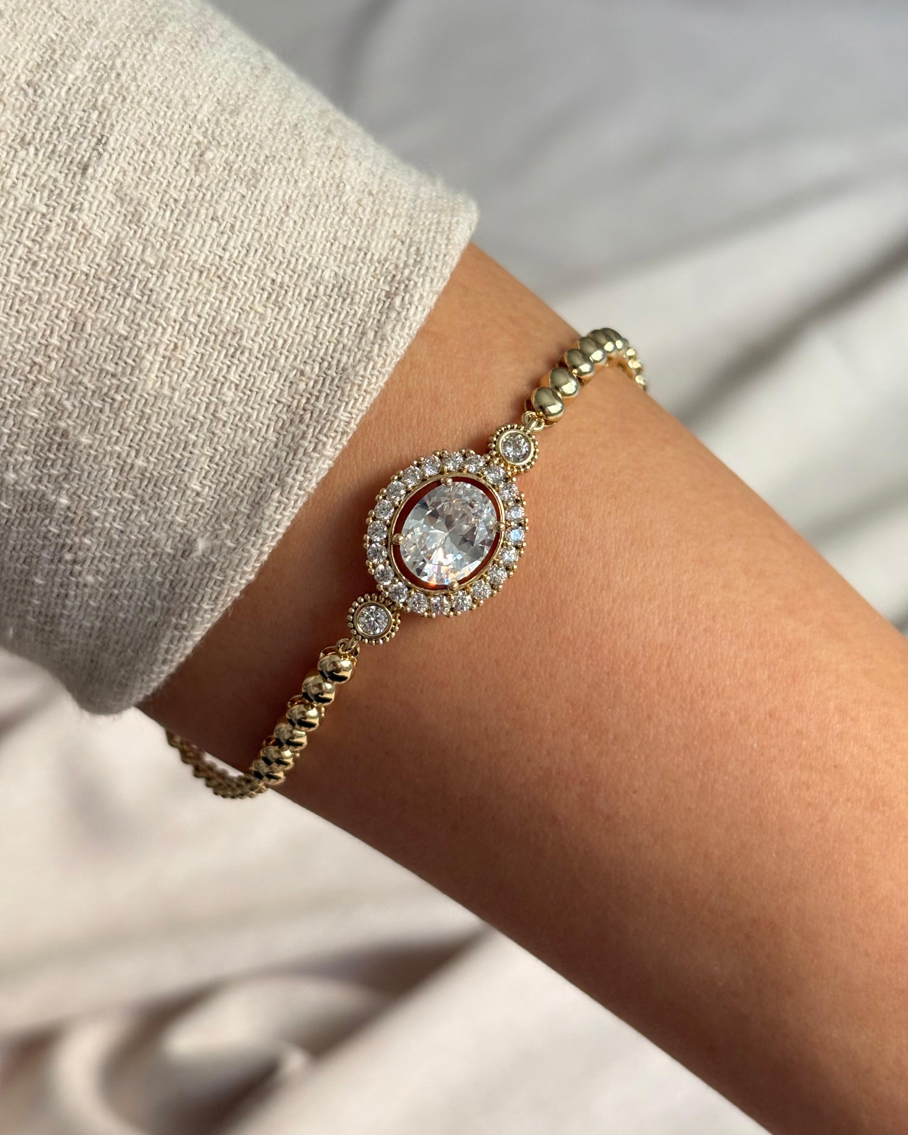 14K Xuping Oval Kesim Kristal Taş Bileklik