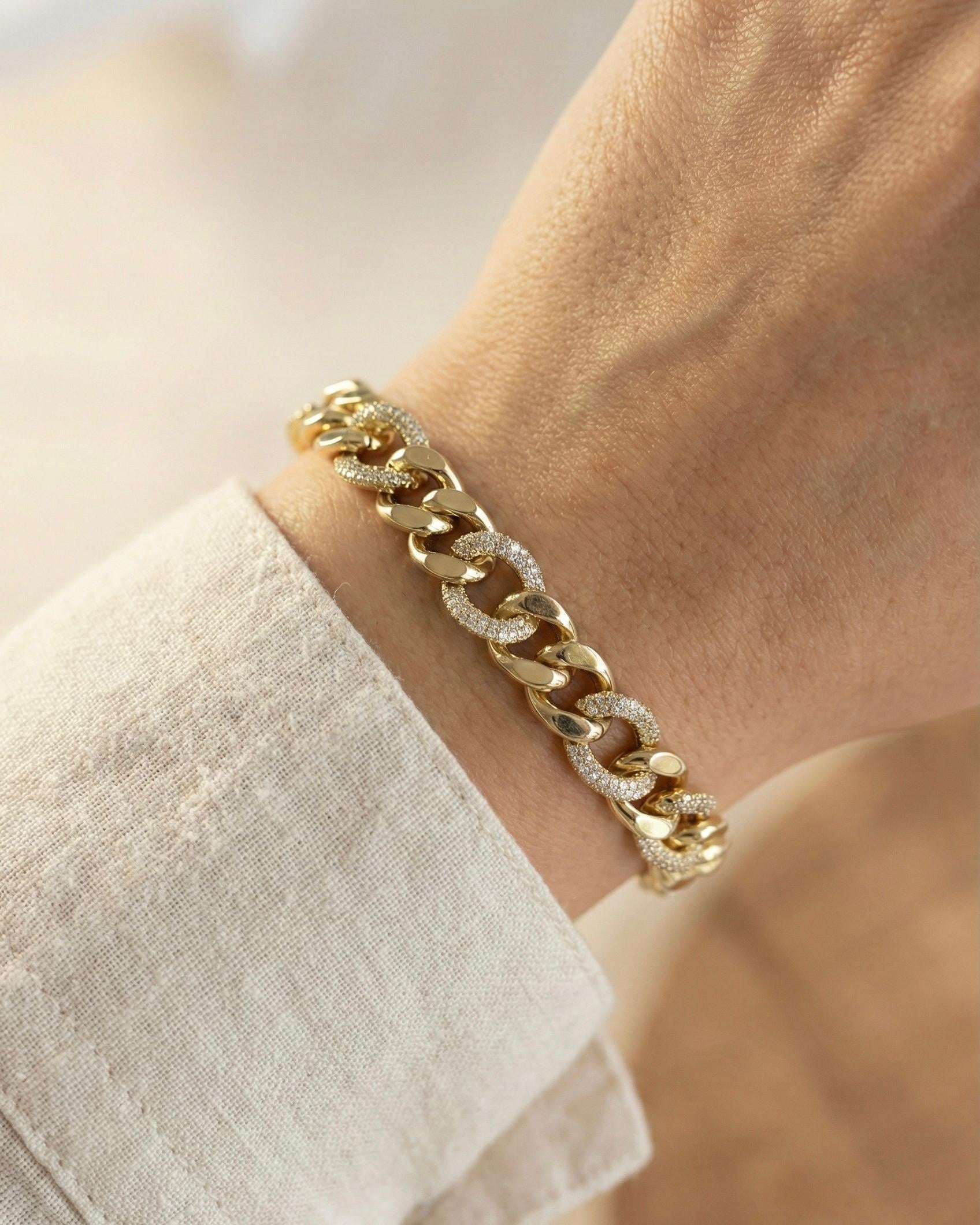14K Xuping Taşlı Kalın Gurmet Zincir Bileklik