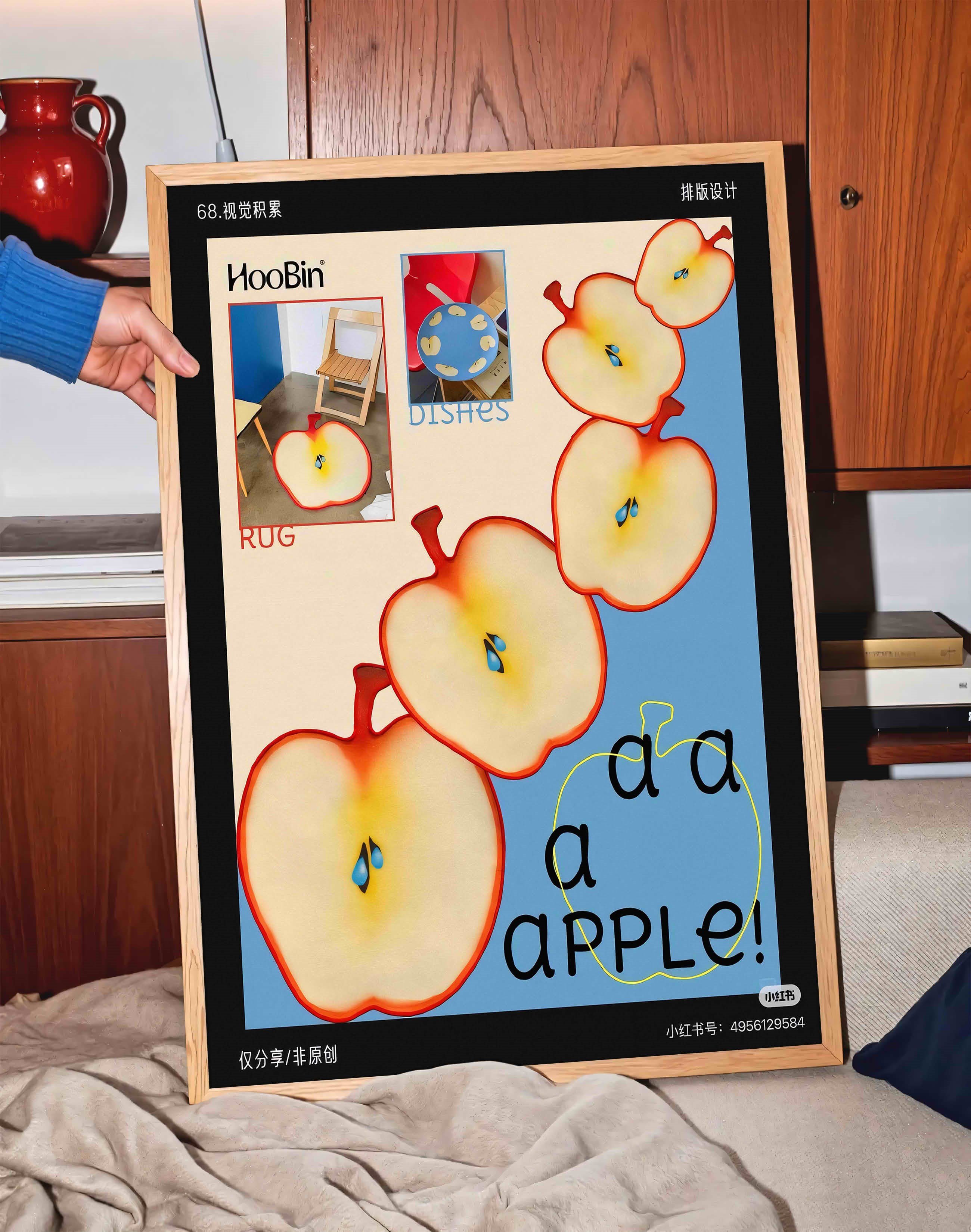 A A A Apple Modern Duvar Tablosu - Mavi Elma Grafik Poster