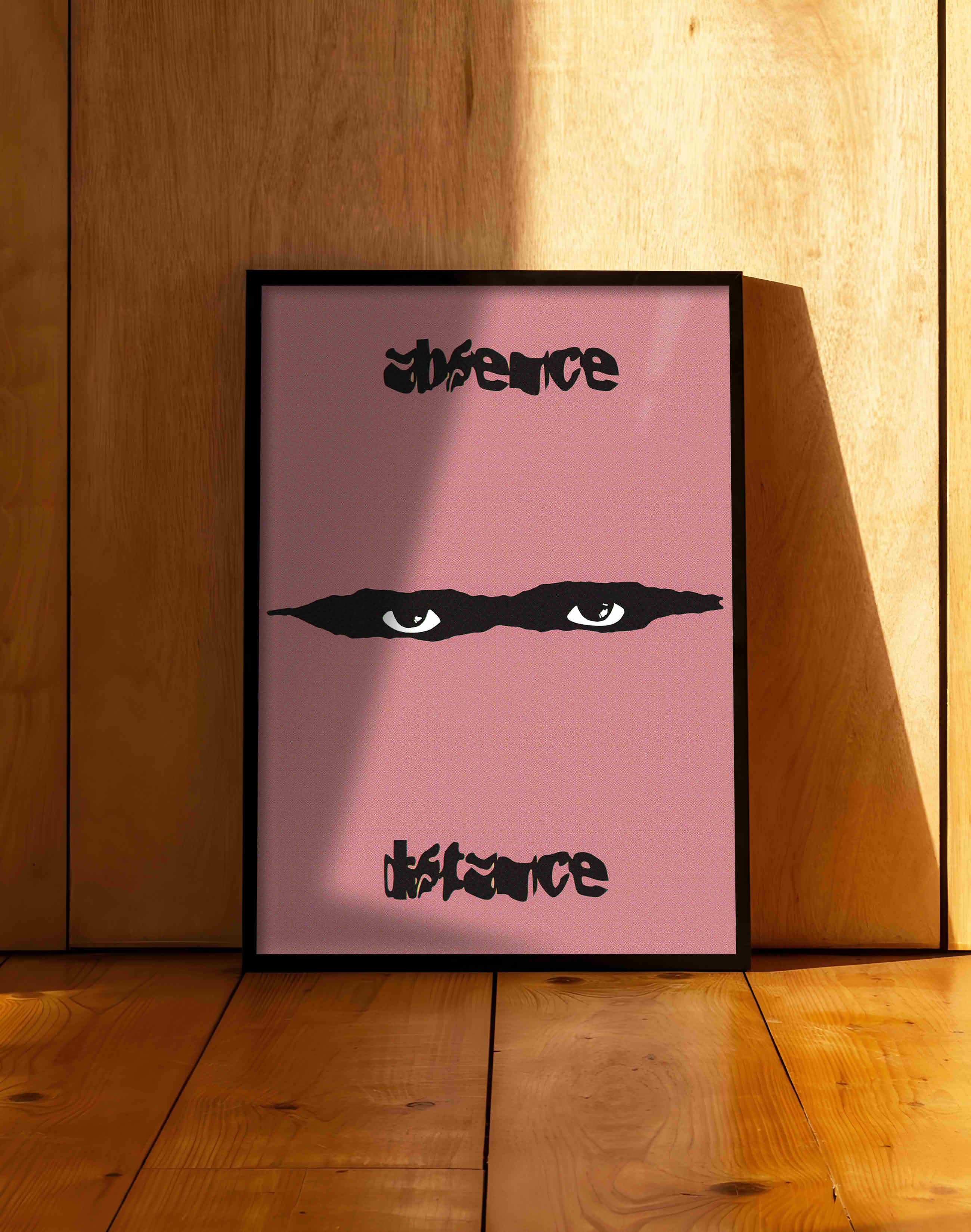 Absence Distance Pembe Göz Tipografik Duvar Tablosu