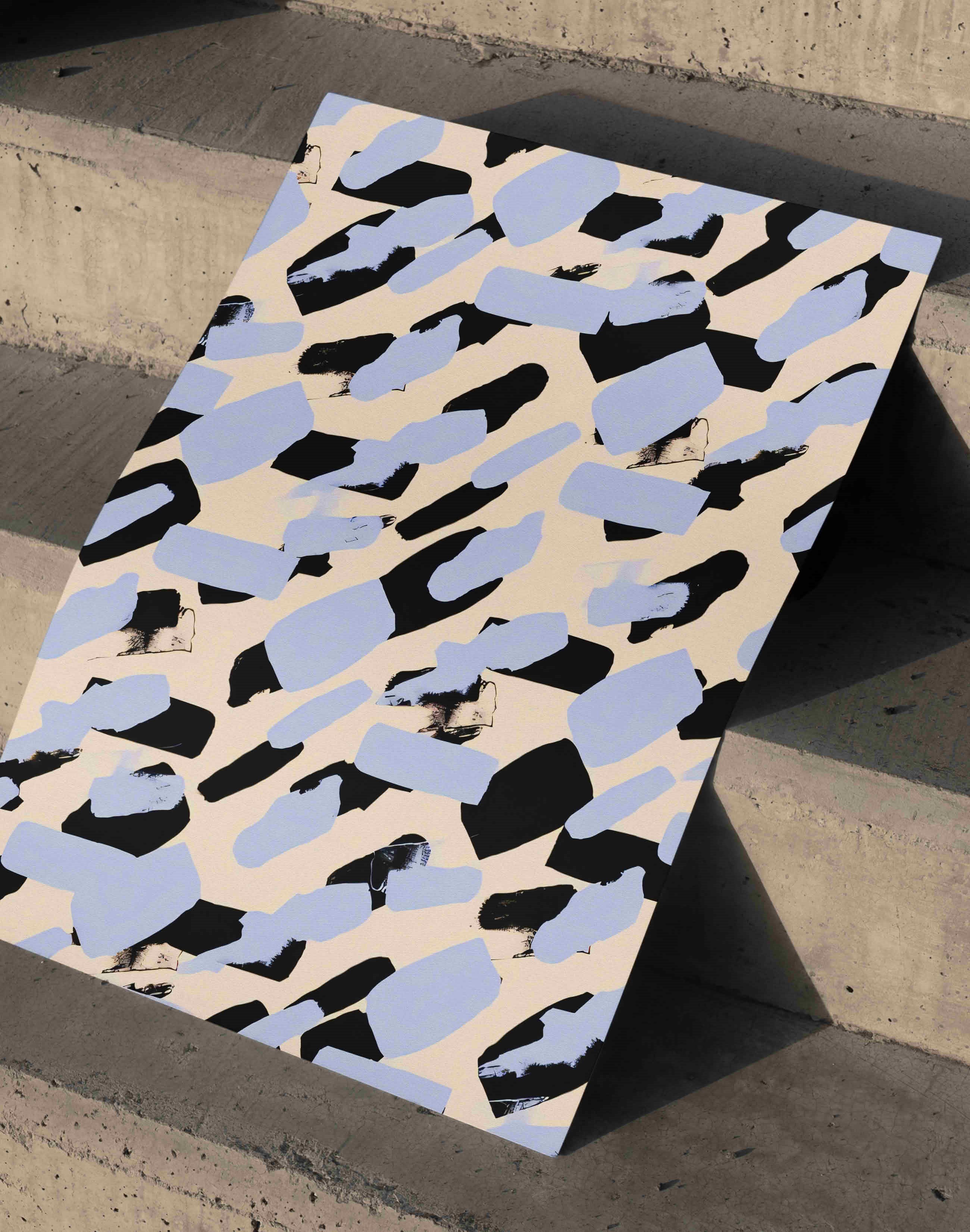 Abstract Marks Mavi Siyah Soyut Fırça Desenli Duvar Tablosu