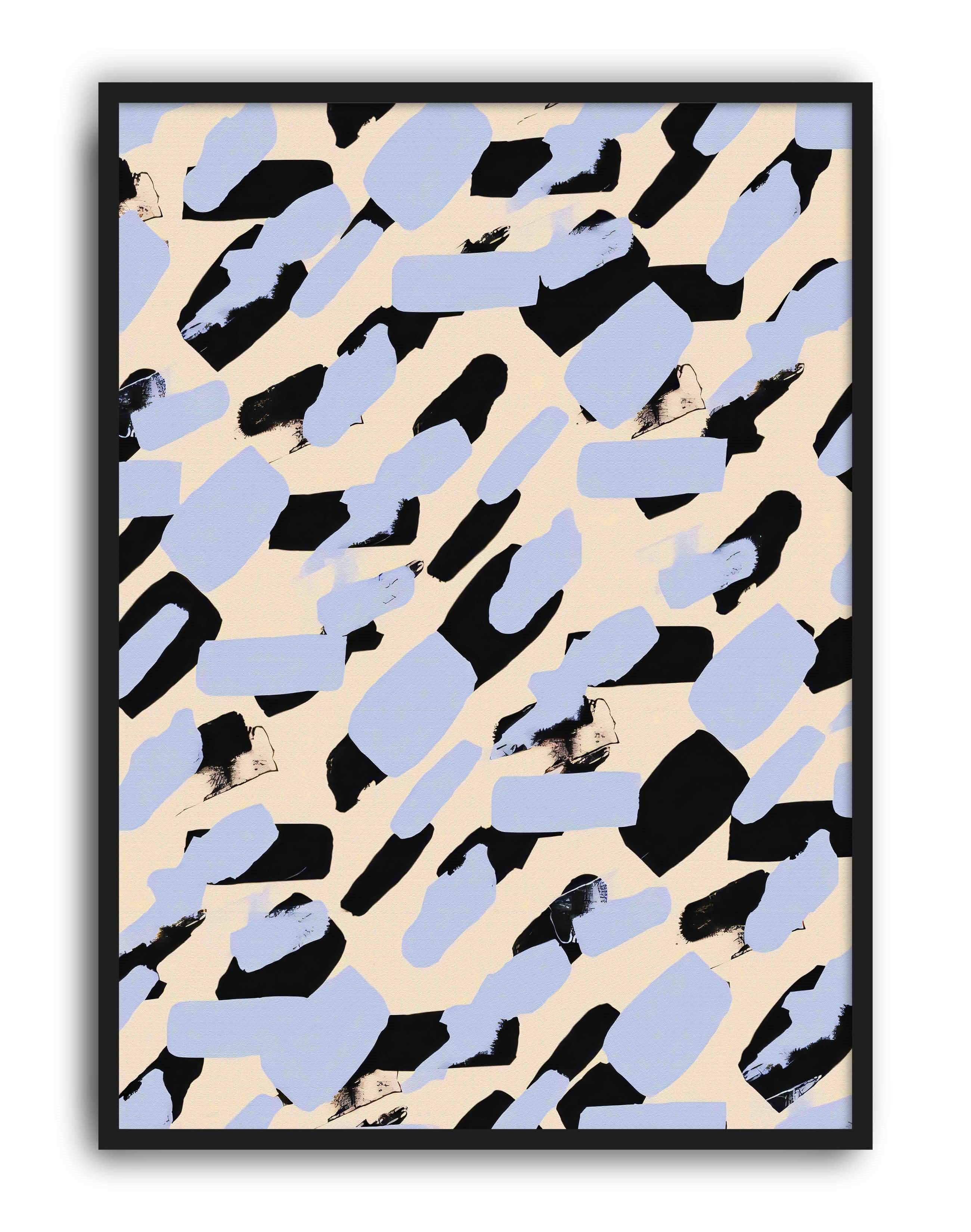 Abstract Marks Mavi Siyah Soyut Fırça Desenli Duvar Tablosu