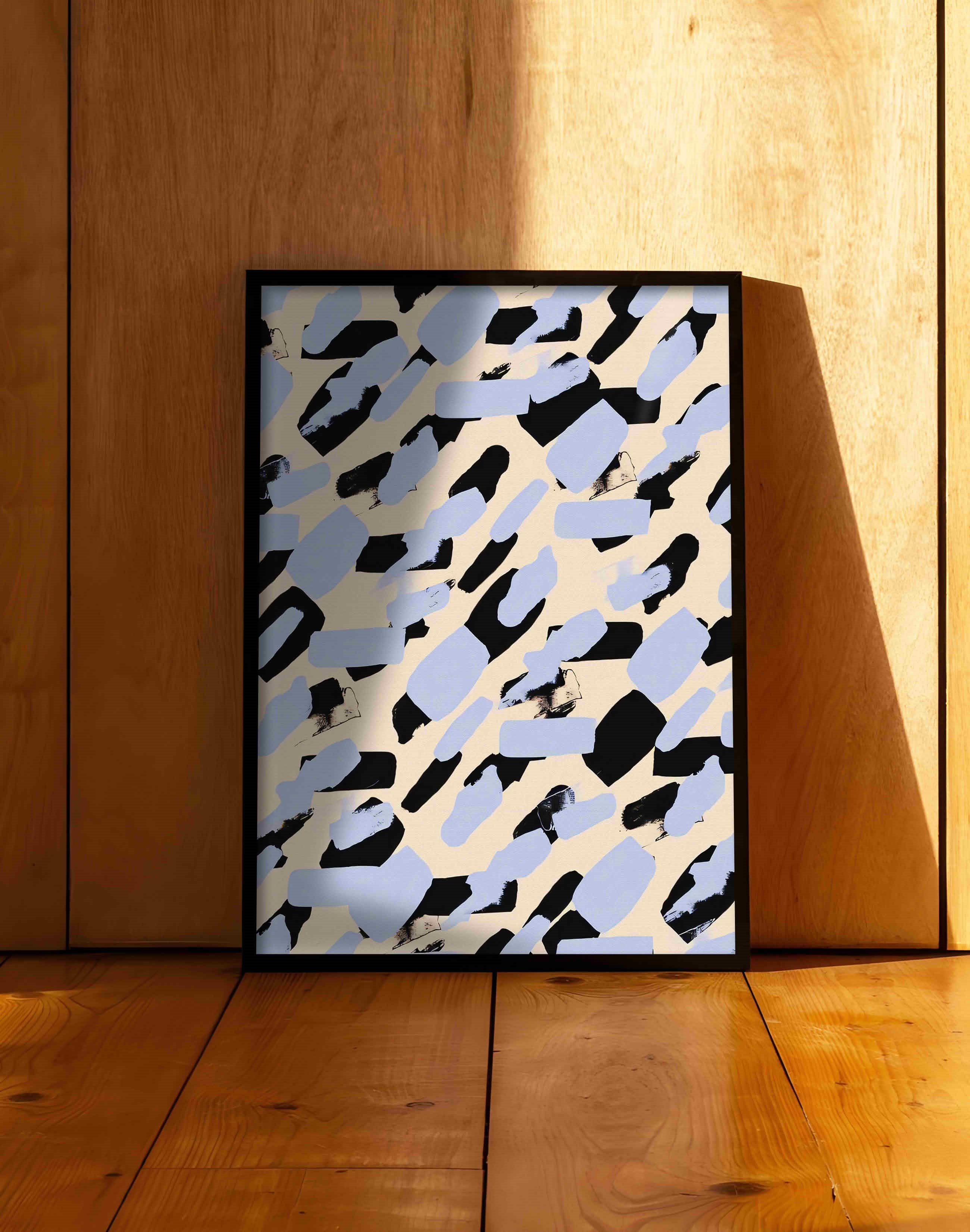 Abstract Marks Mavi Siyah Soyut Fırça Desenli Duvar Tablosu