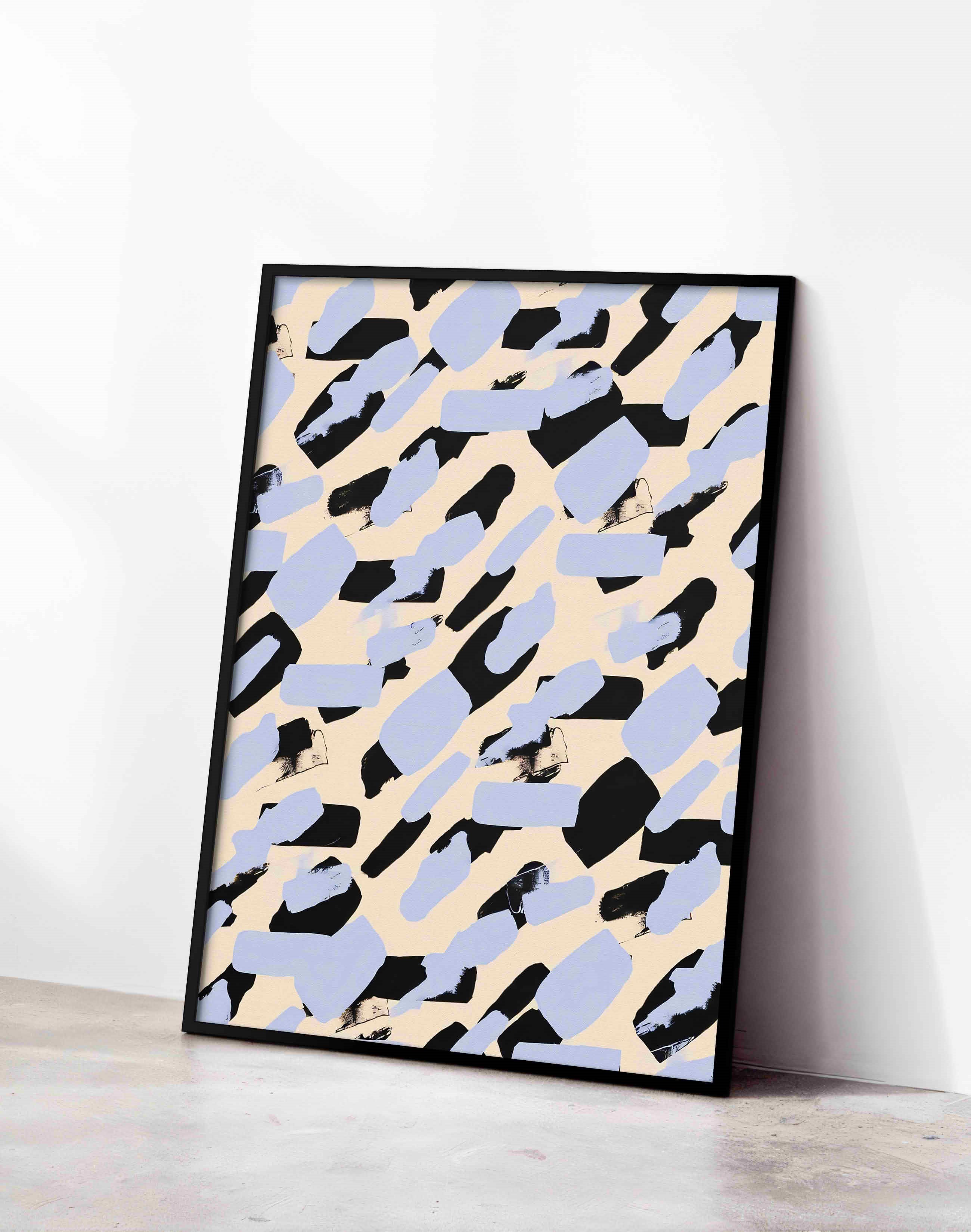 Abstract Marks Mavi Siyah Soyut Fırça Desenli Duvar Tablosu