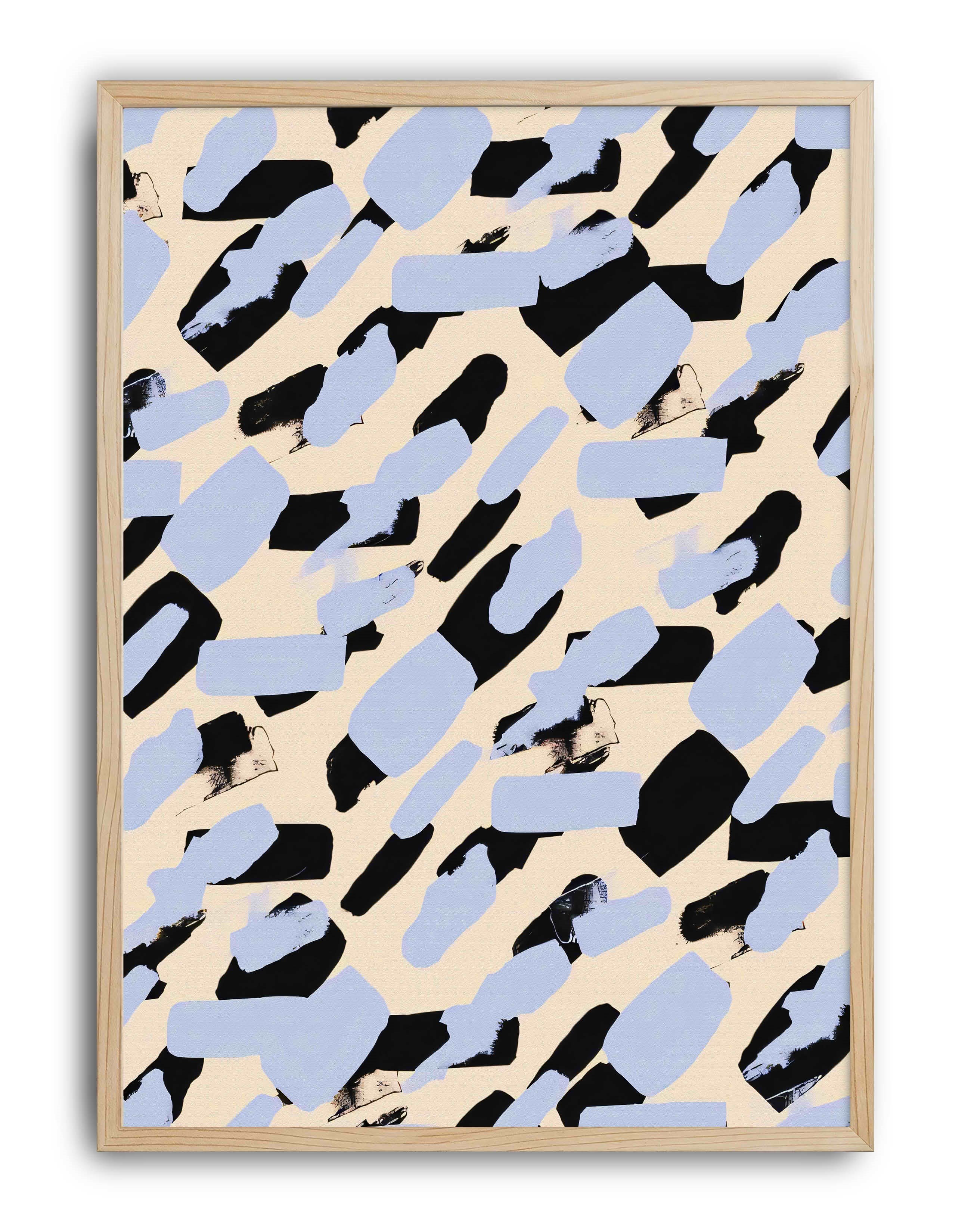 Abstract Marks Mavi Siyah Soyut Fırça Desenli Duvar Tablosu