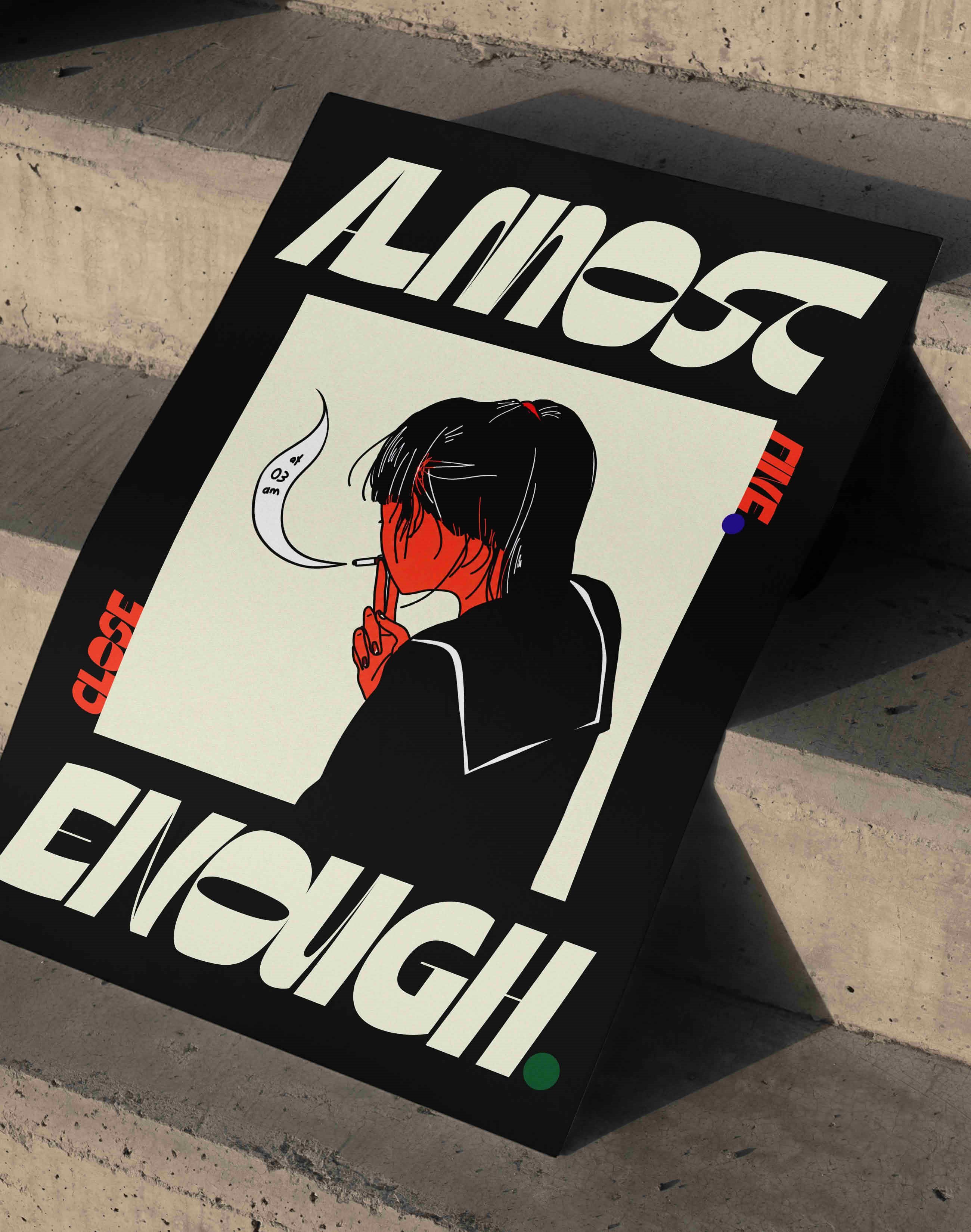 Almost Enough Gece Temalı Tipografik Duvar Tablosu