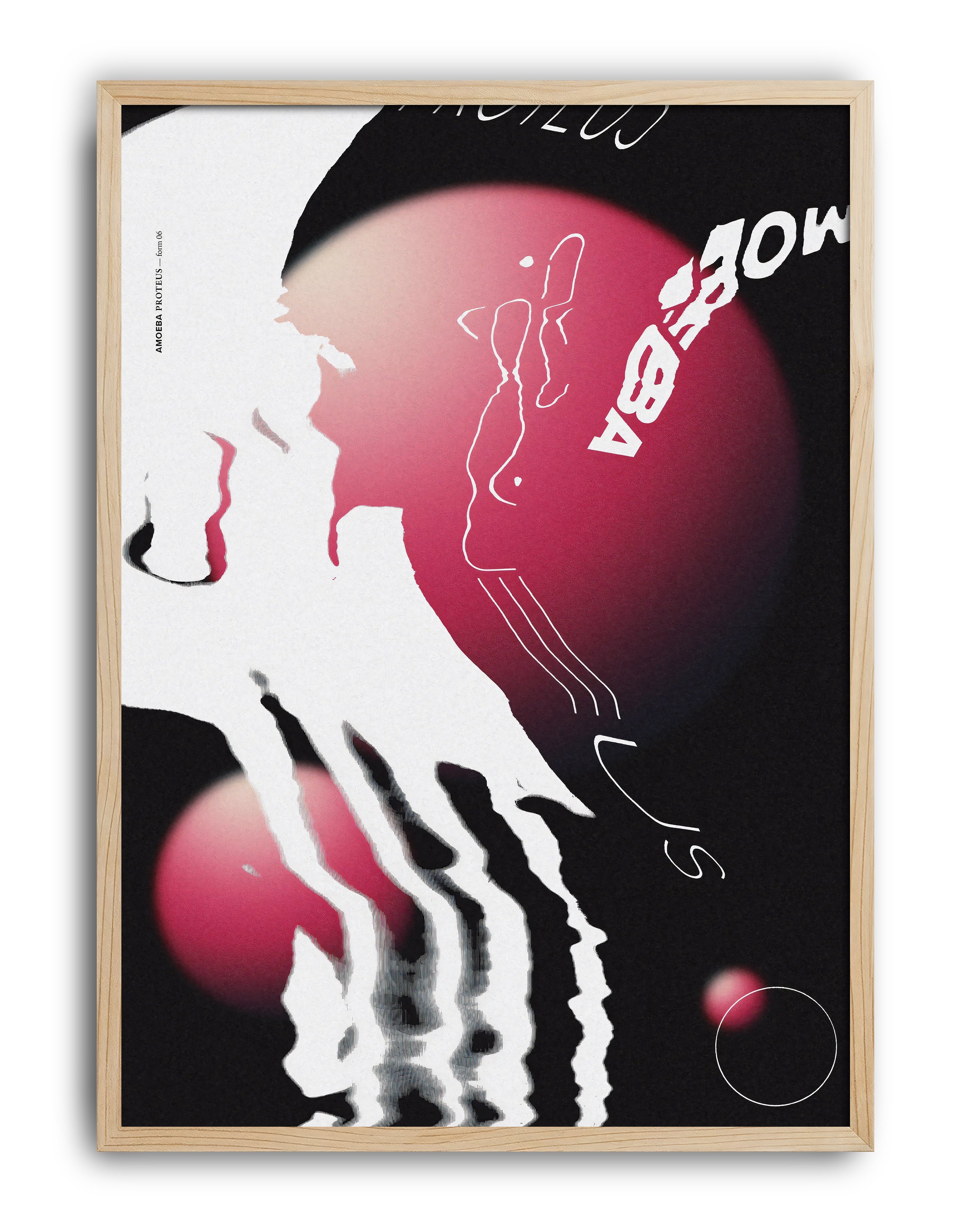 Amoeba Orbit Modern Duvar Tablosu – Siyah Pembe Abstract Organik Poster