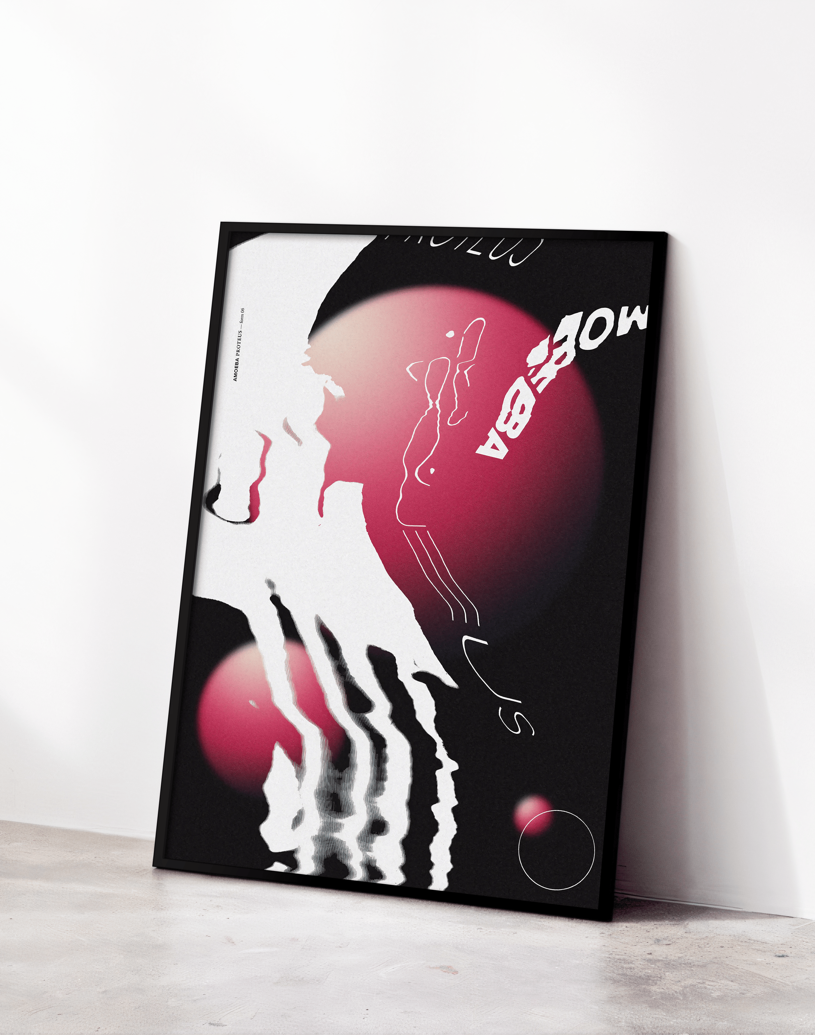 Amoeba Orbit Modern Duvar Tablosu – Siyah Pembe Abstract Organik Poster