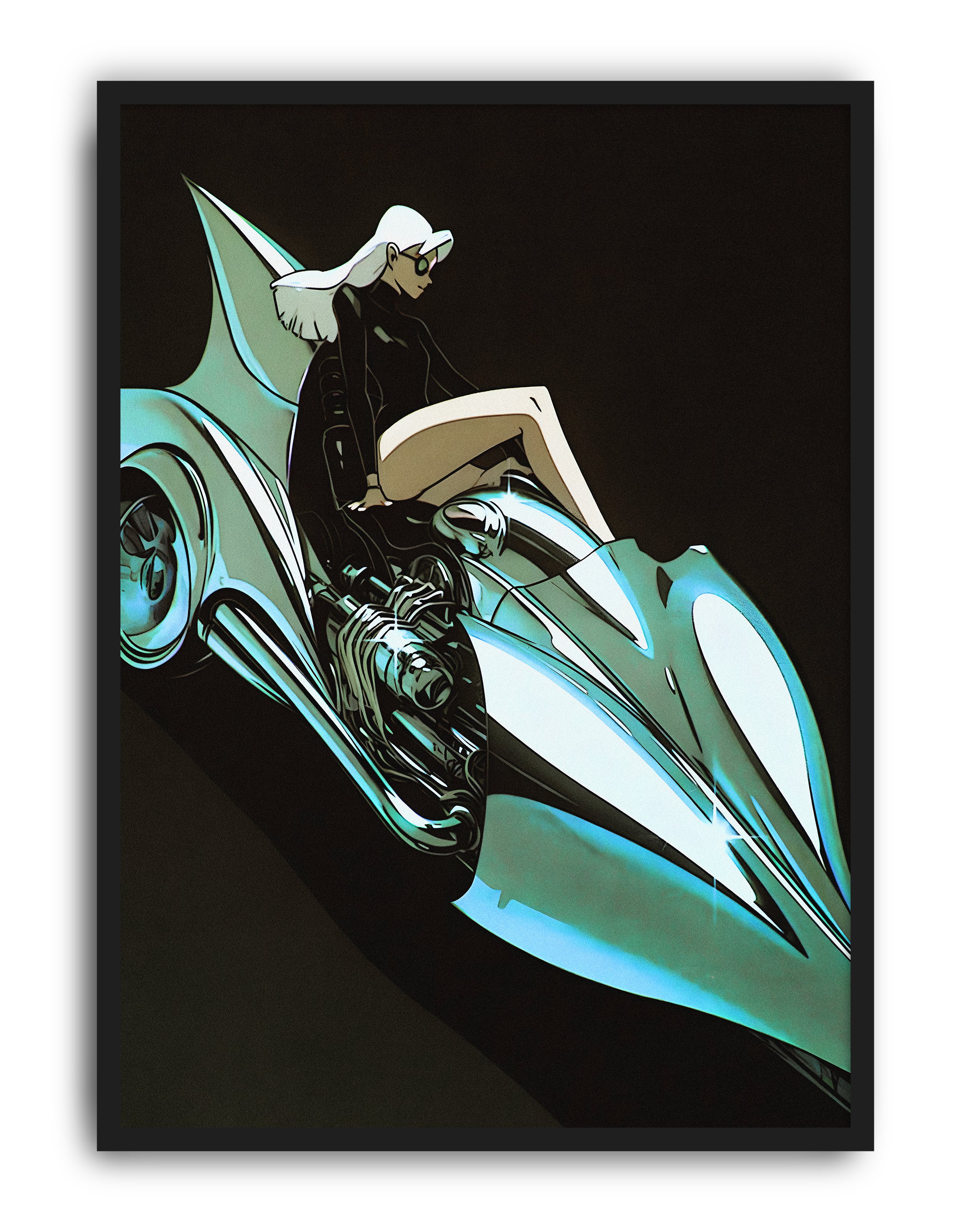 Aqua Rider Modern Duvar Tablosu – Siyah Turkuaz Cyberpunk Anime Poster