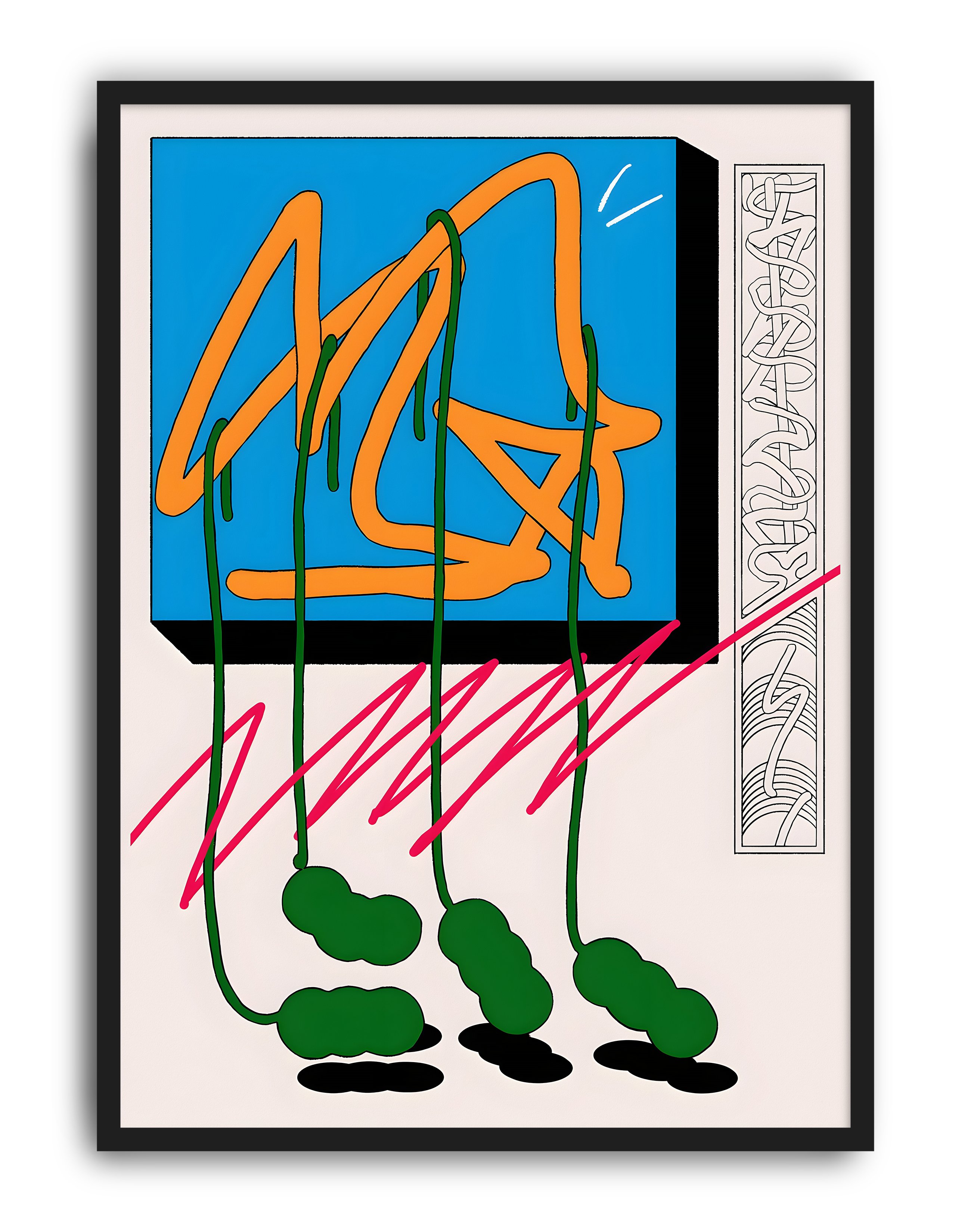 Azure Trace Modern Duvar Tablosu – Mavi Turuncu Grafik Abstract Poster